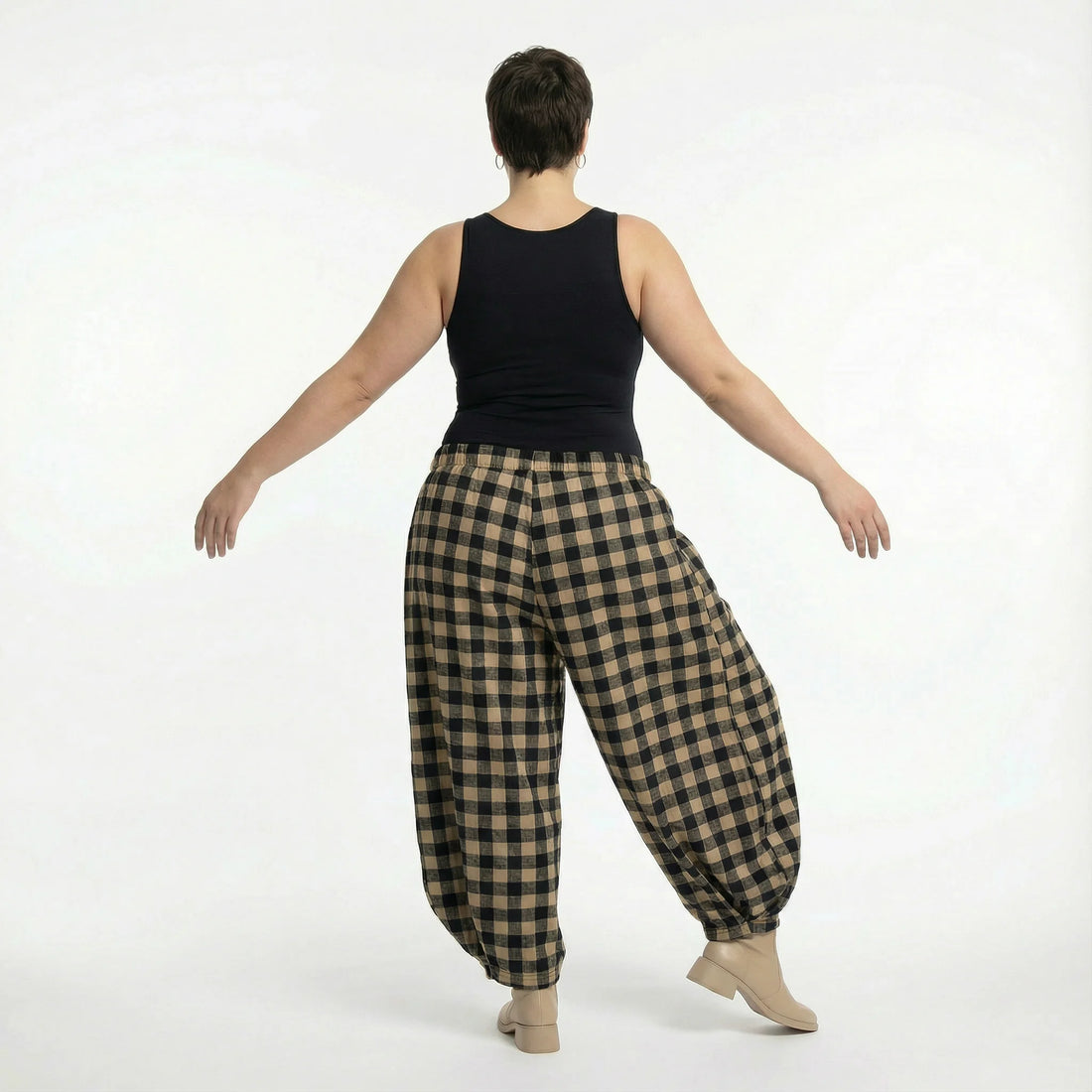  Ballonhose von AKH Fashion aus Polyester, 1562.08069, Sand/Schwarz, Kariert, Ausgefallen