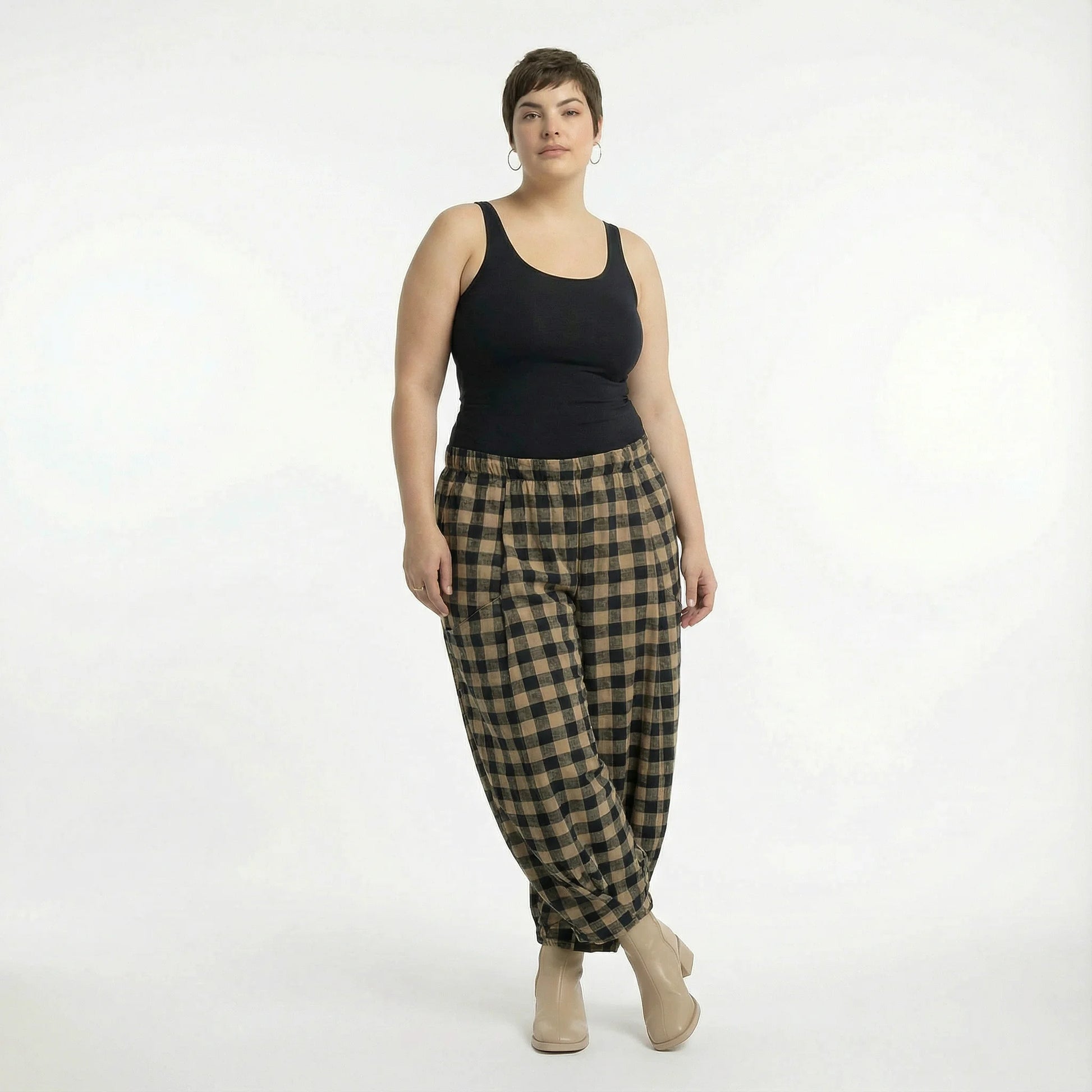  Ballonhose von AKH Fashion aus Polyester, 1562.08069, Sand/Schwarz, Kariert, Ausgefallen