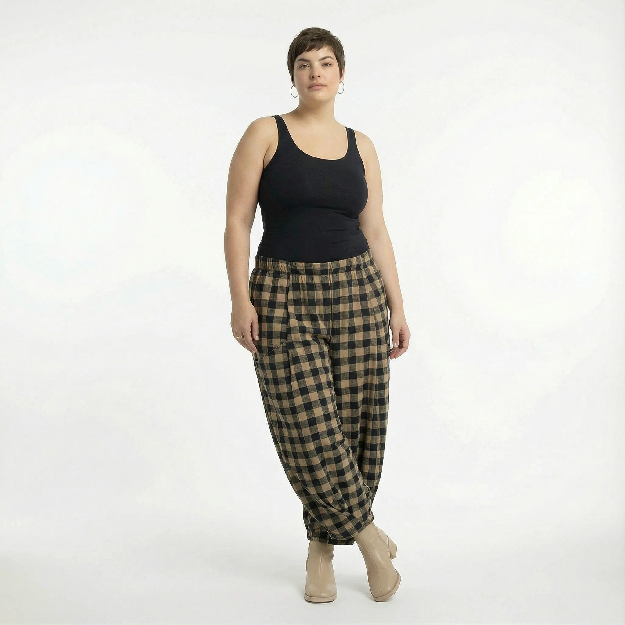  Ballonhose von AKH Fashion aus Polyester, 1562.08069, Sand/Schwarz, Kariert, Ausgefallen