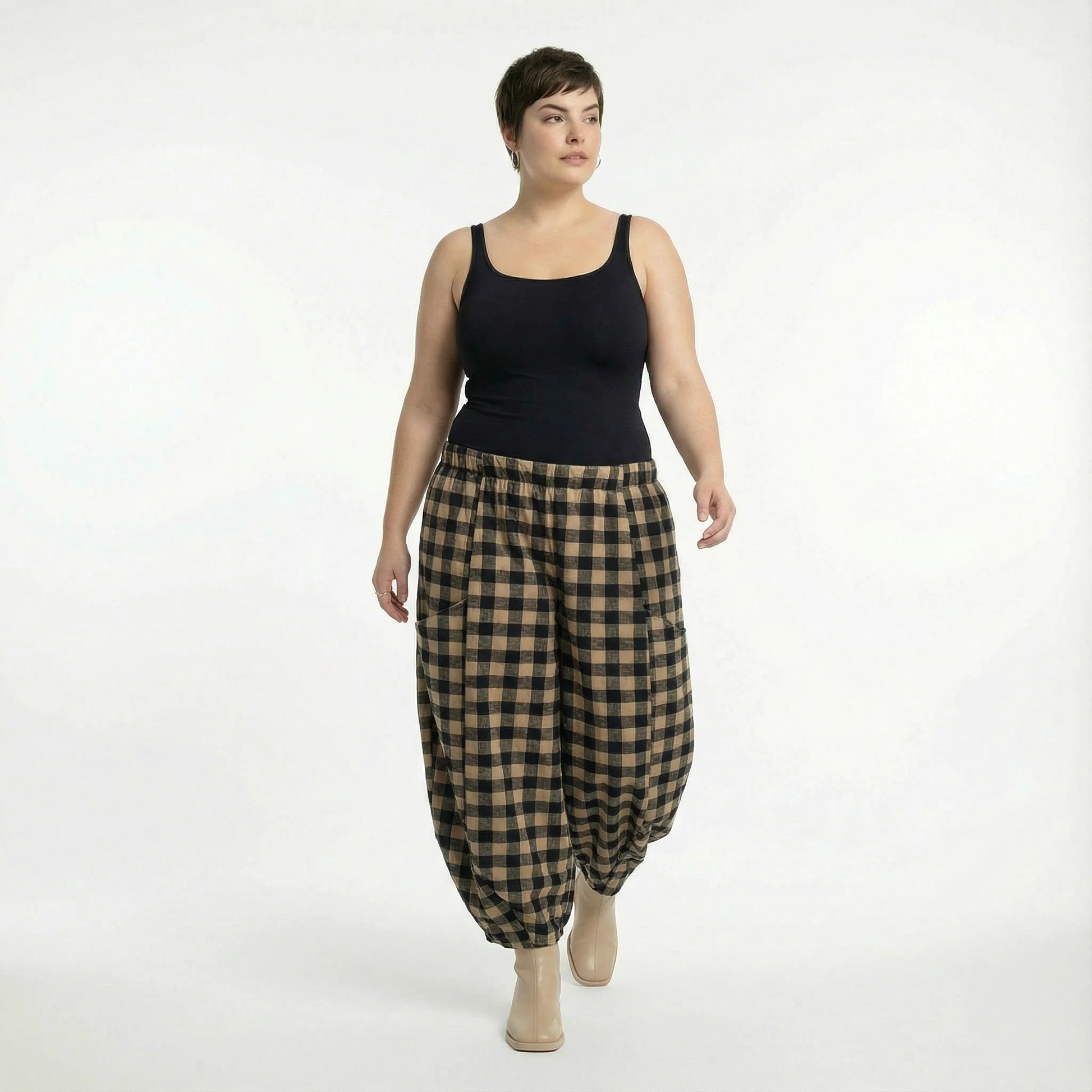  Ballonhose von AKH Fashion aus Polyester, 1562.08069, Sand/Schwarz, Kariert, Ausgefallen