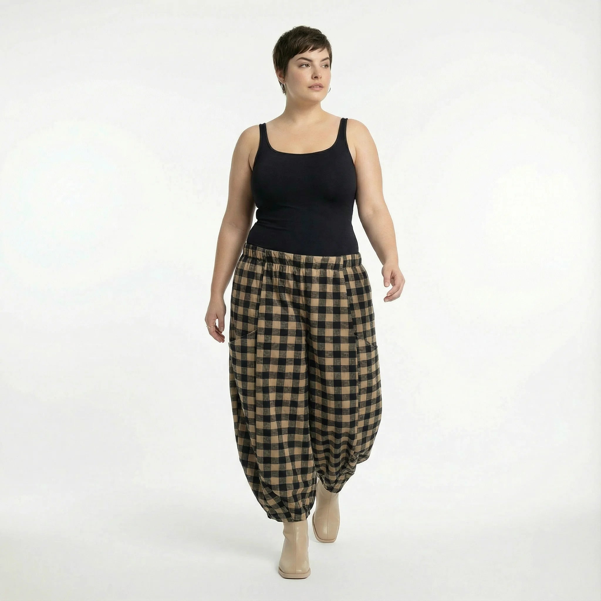  Ballonhose von AKH Fashion aus Polyester, 1562.08069, Sand/Schwarz, Kariert, Ausgefallen