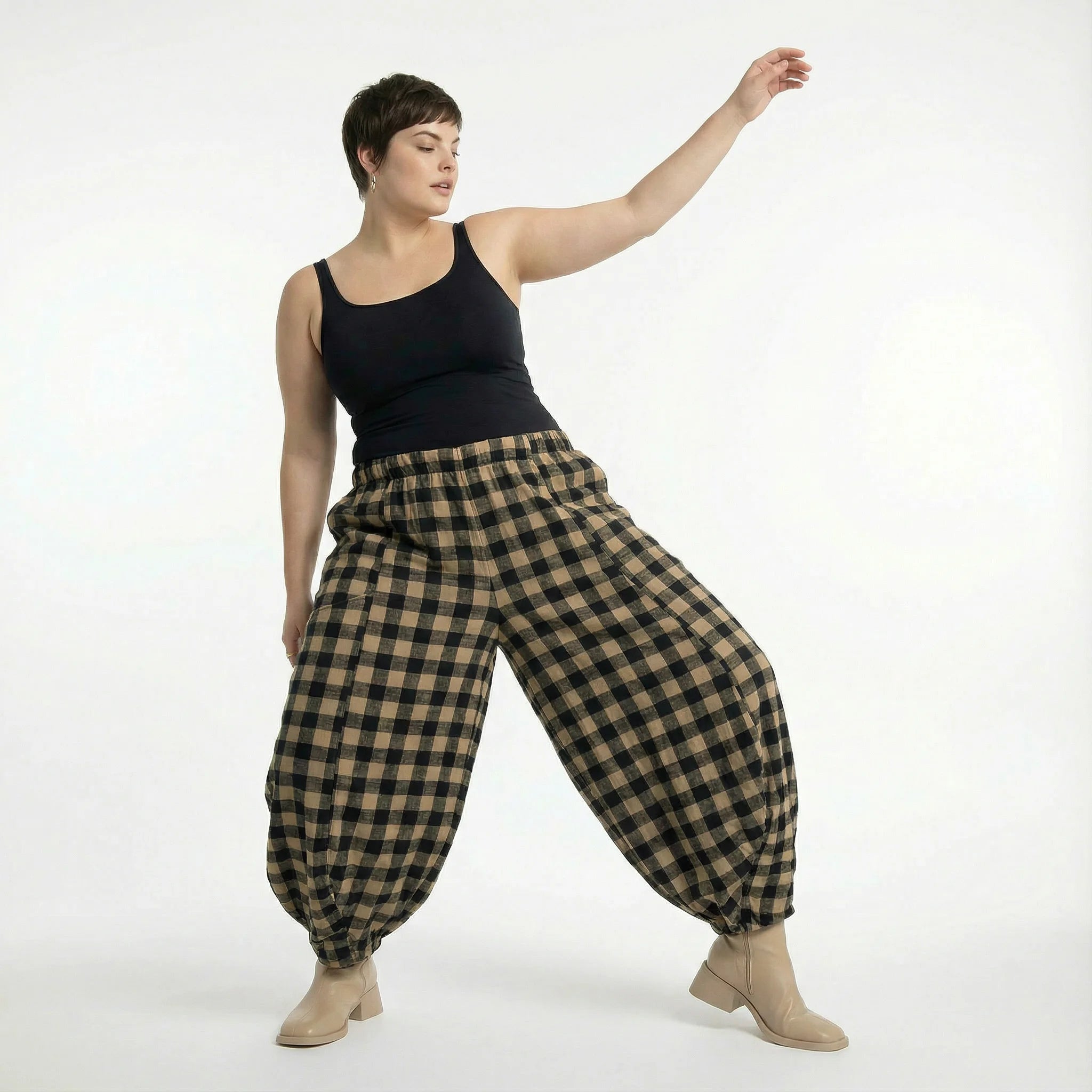  Ballonhose von AKH Fashion aus Polyester, 1562.08069, Sand/Schwarz, Kariert, Ausgefallen