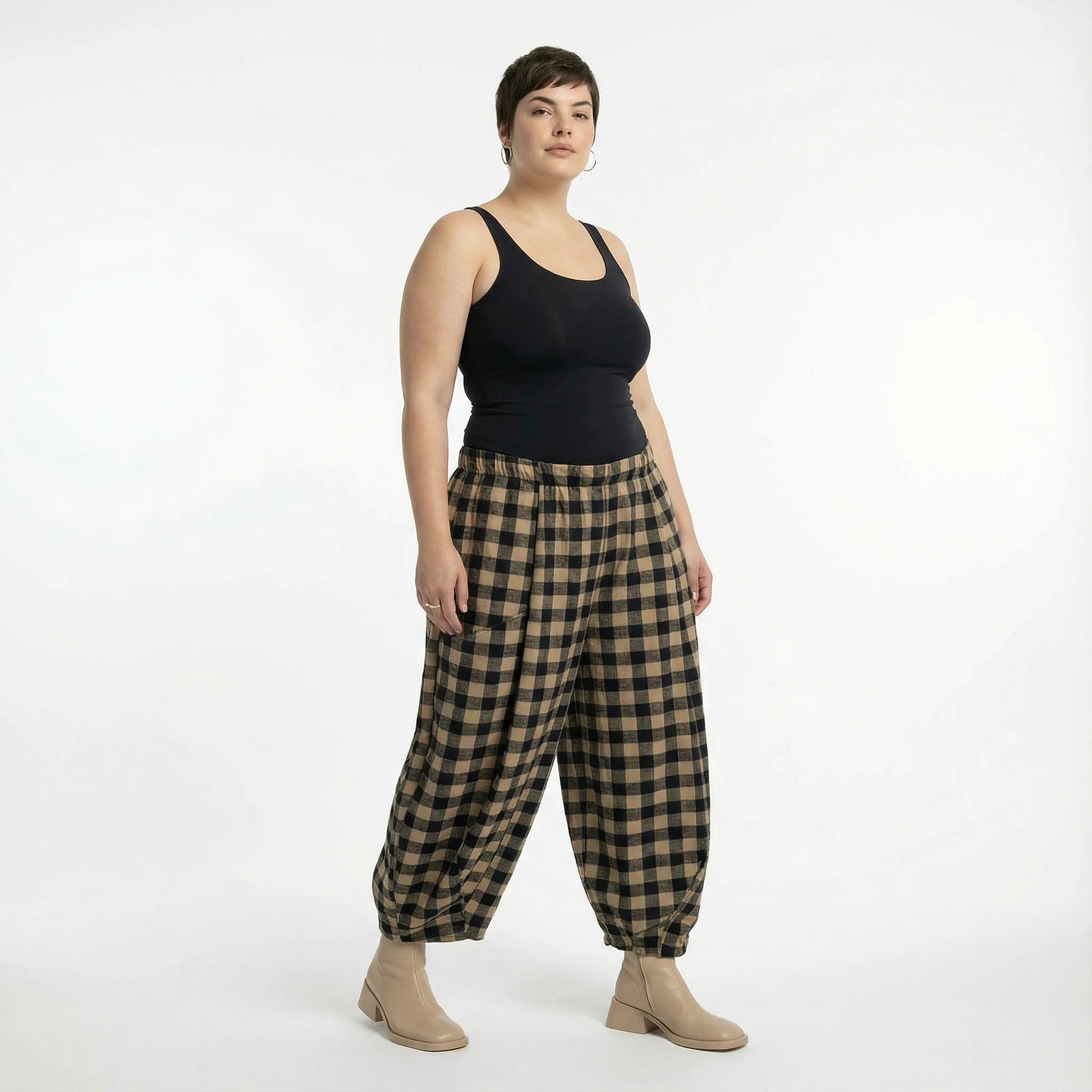  Ballonhose von AKH Fashion aus Polyester, 1562.08069, Sand/Schwarz, Kariert, Ausgefallen