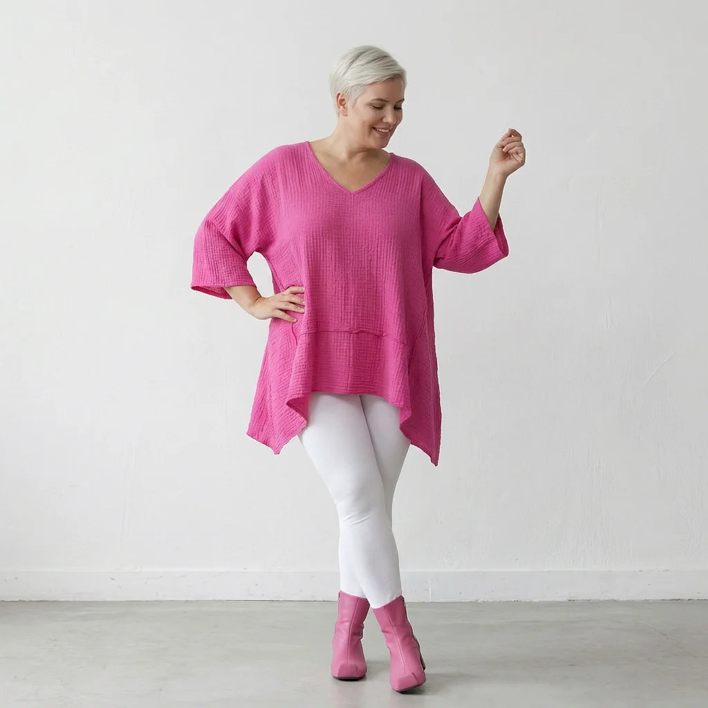 A-Form Bigshirt von AKH Fashion aus Baumwolle, 1573.05593, Fuchsia, Kariert, Ausgefallen