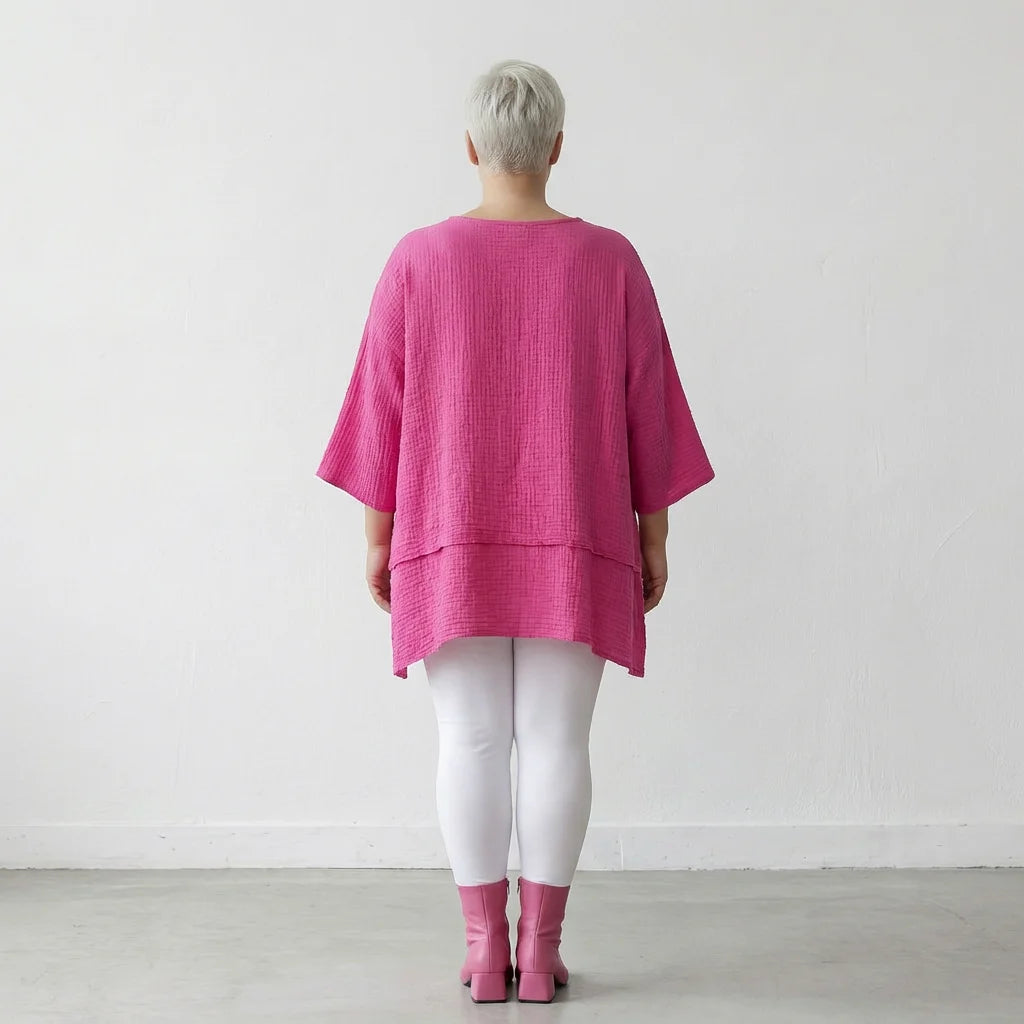 A-Form Bigshirt von AKH Fashion aus Baumwolle, 1573.05593, Fuchsia, Kariert, Ausgefallen