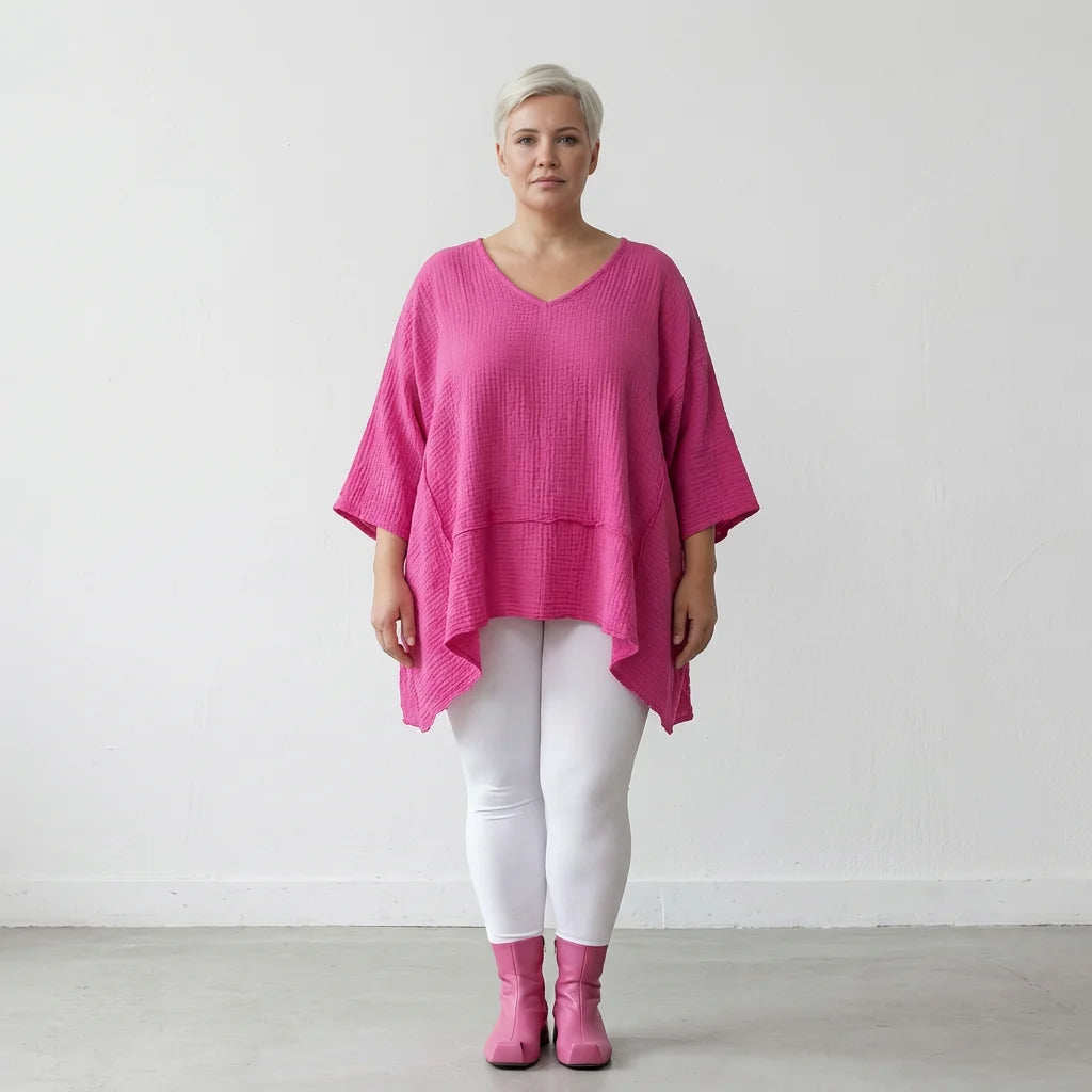 A-Form Bigshirt von AKH Fashion aus Baumwolle, 1573.05593, Fuchsia, Kariert, Ausgefallen