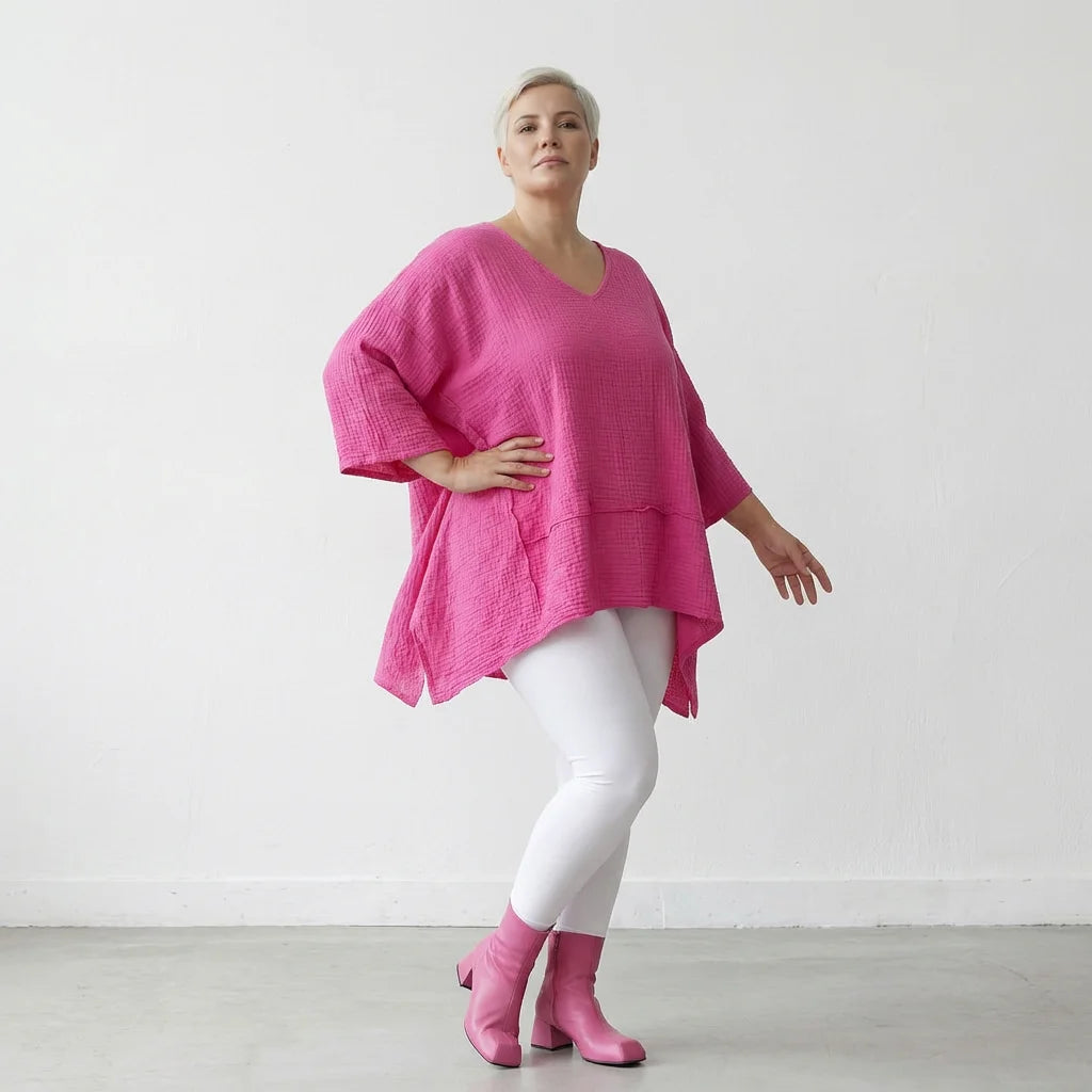 A-Form Bigshirt von AKH Fashion aus Baumwolle, 1573.05593, Fuchsia, Kariert, Ausgefallen