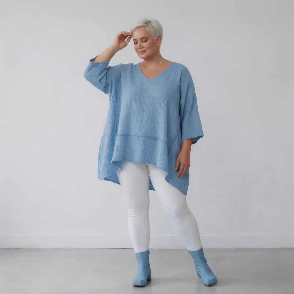 A-Form Bigshirt von AKH Fashion aus Baumwolle, 1573.05593, Türkis, Kariert, Ausgefallen