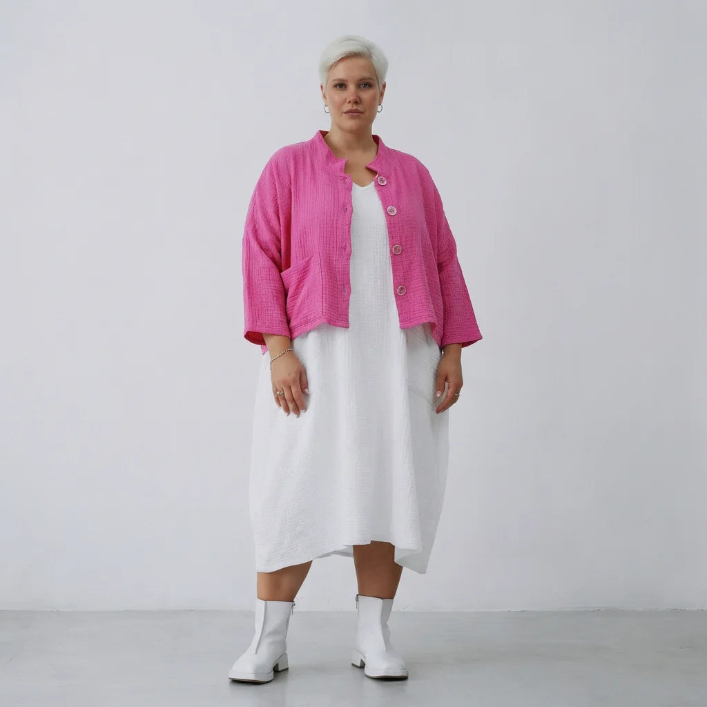 AKH Fashion Jacke in kastiger Form, aus Baumwolle, 1573.06929, Fuchsia, Kariert, Schick