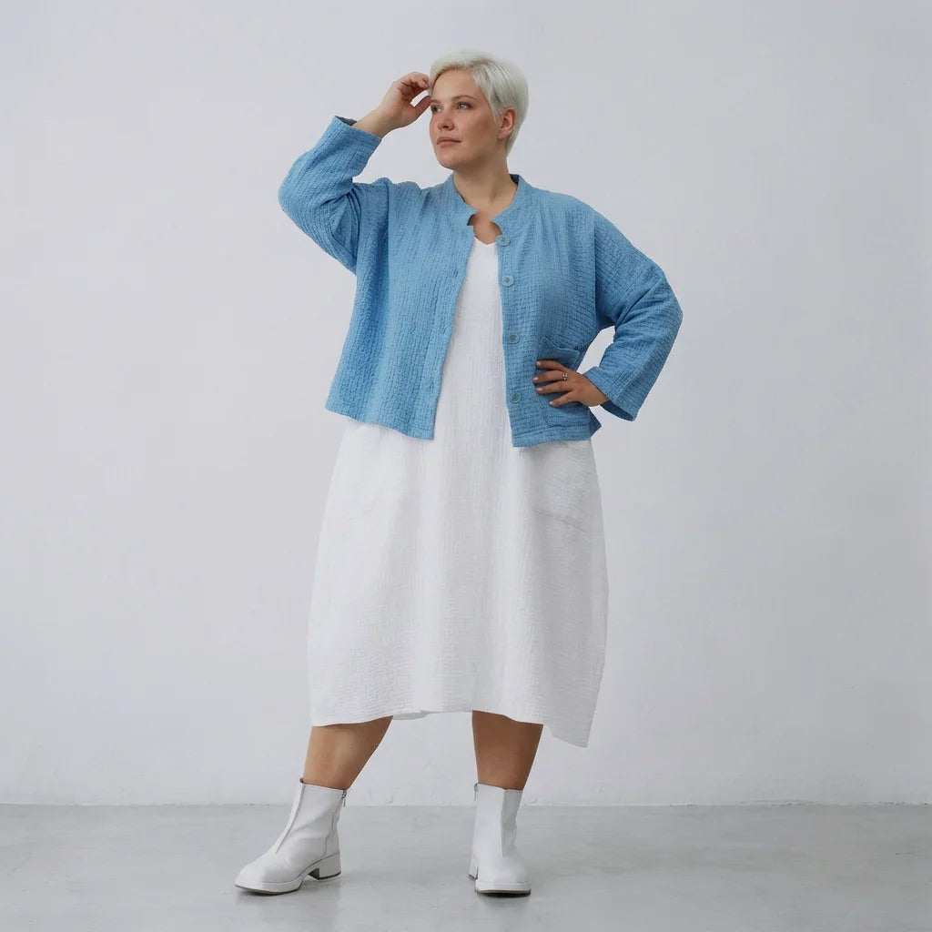 AKH Fashion Jacke in kastiger Form, aus Baumwolle, 1573.06929, Türkis, Kariert, Schick