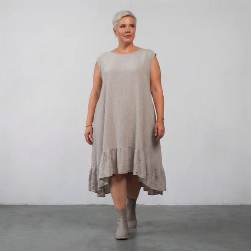  A-Form Kleid von AKH Fashion aus Baumwolle, 1573.07023, Beige, Kariert, Ausgefallen