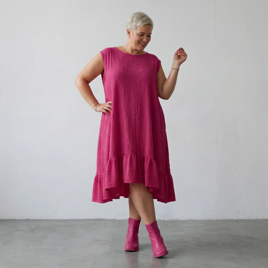 A-Form Kleid von AKH Fashion aus Baumwolle, 1573.07023, Fuchsia, Kariert, Ausgefallen