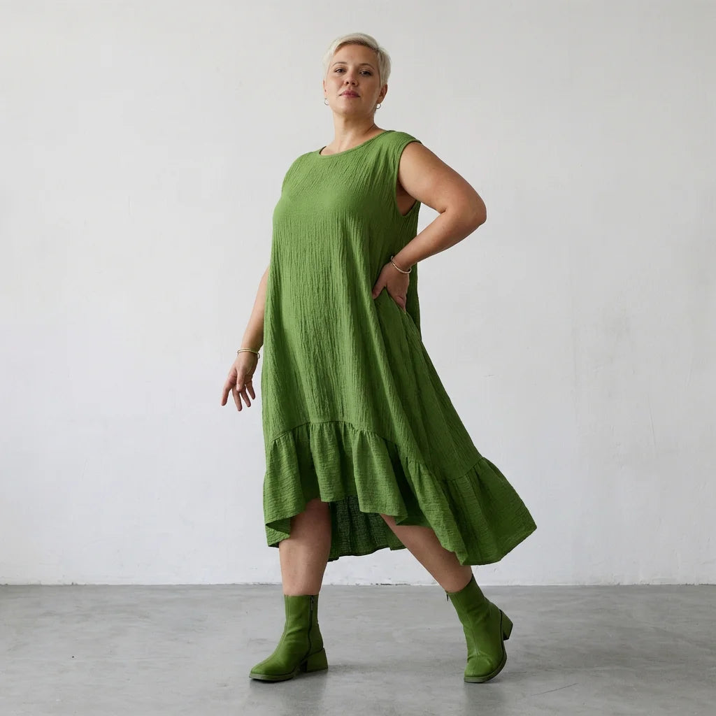 A-Form Kleid von AKH Fashion aus Baumwolle, 1573.07023, Grün, Kariert, Ausgefallen, Schick