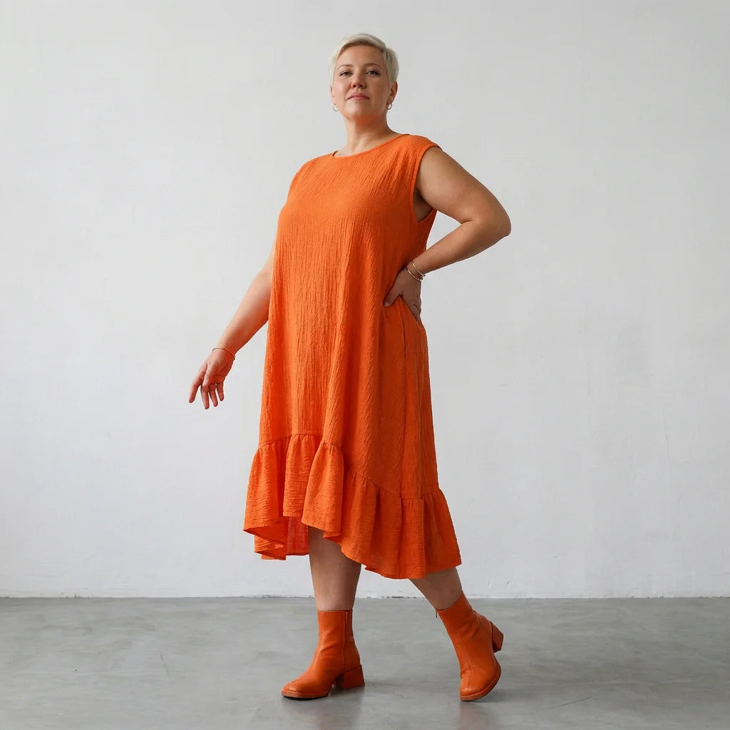  A-Form Kleid von AKH Fashion aus Baumwolle, 1573.07023, Orange, Kariert, Ausgefallen