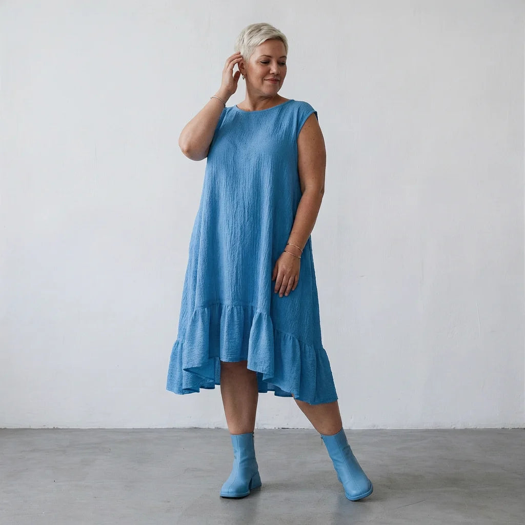 A-Form Kleid von AKH Fashion aus Baumwolle, 1573.07023, Türkis, Kariert, Ausgefallen