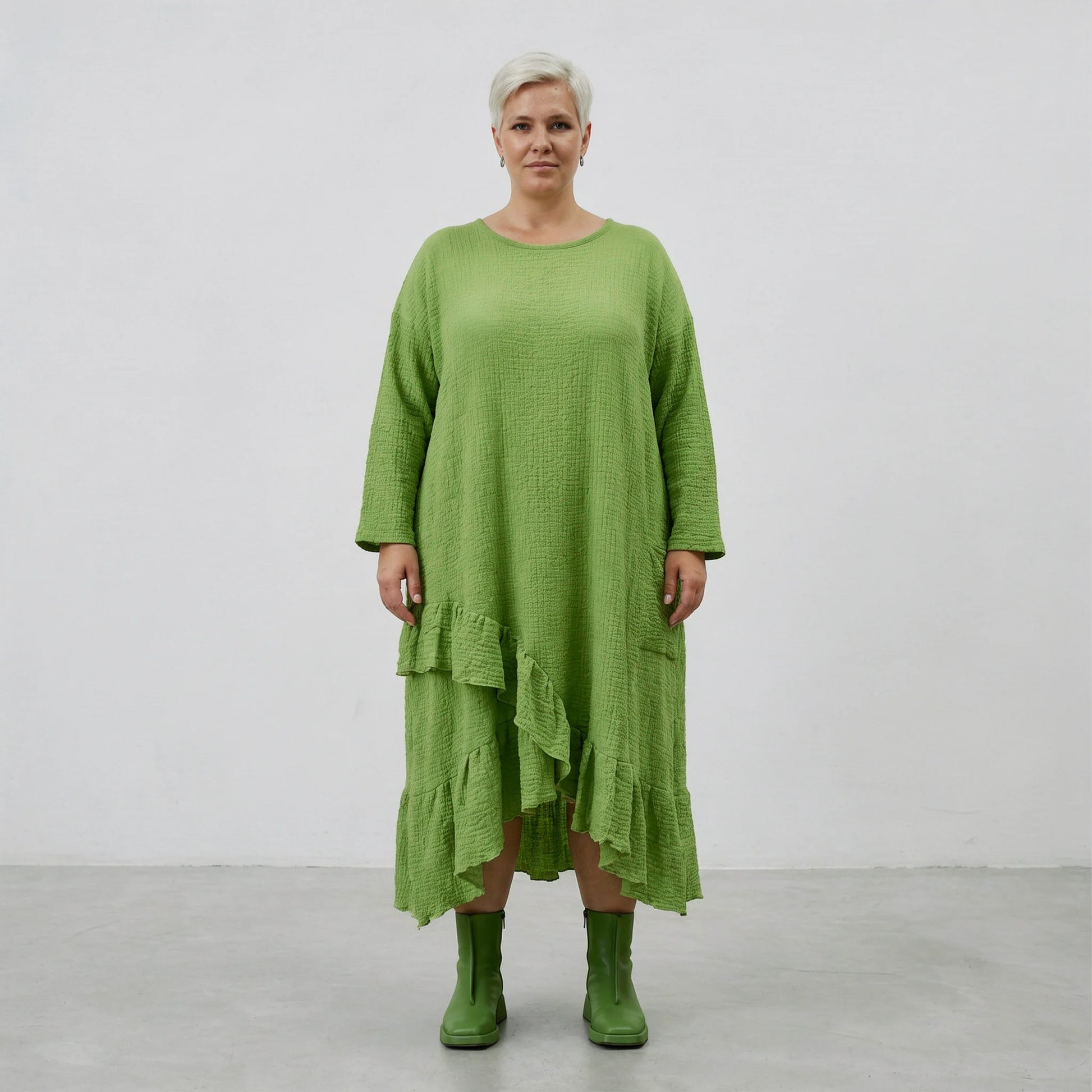 AKH Fashion Kleid in asymmetrischer Form, aus Baumwolle, 1573.07024, Grün, Kariert, Schick