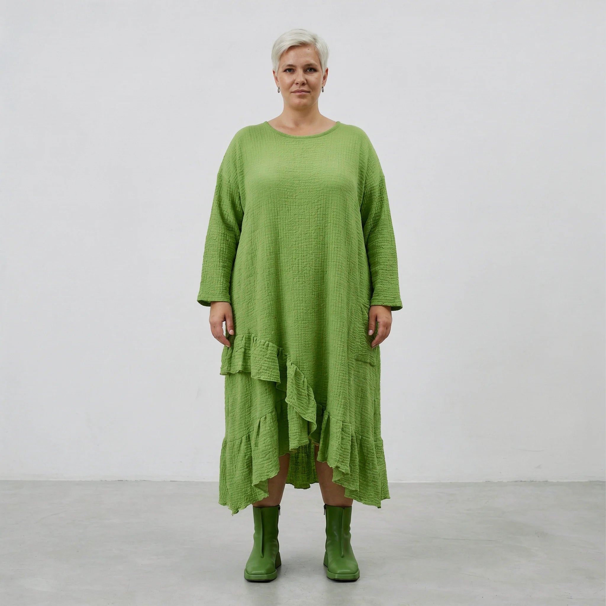 AKH Fashion Kleid in asymmetrischer Form, aus Baumwolle, 1573.07024, Grün, Kariert, Schick