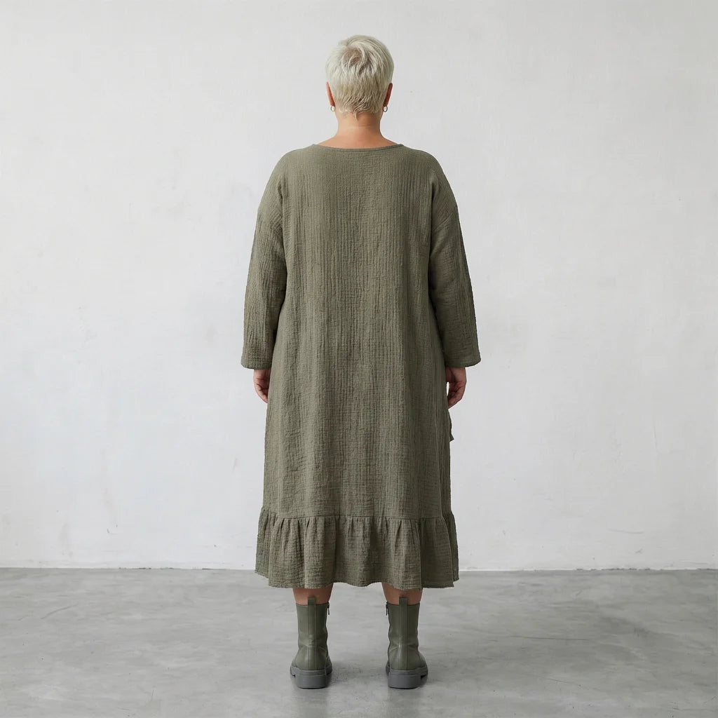 AKH Fashion Kleid in asymmetrischer Form, aus Baumwolle, 1573.07024, Khaki, Kariert