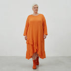  AKH Fashion Kleid in asymmetrischer Form, aus Baumwolle, 1573.07024, Orange, Kariert