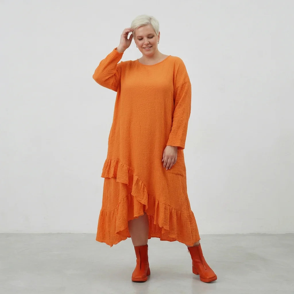 AKH Fashion Kleid in asymmetrischer Form, aus Baumwolle, 1573.07024, Orange, Kariert