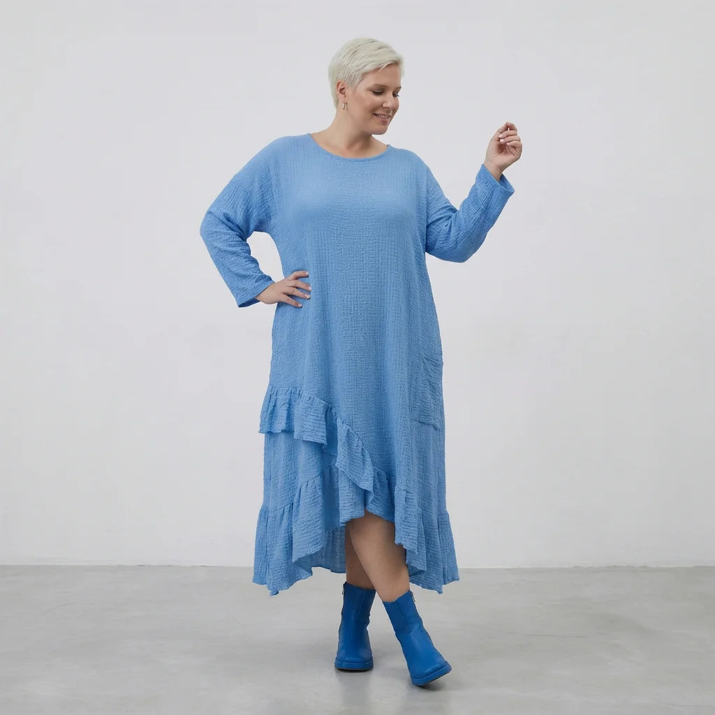 AKH Fashion Kleid in asymmetrischer Form, aus Baumwolle, 1573.07024, Türkis, Kariert