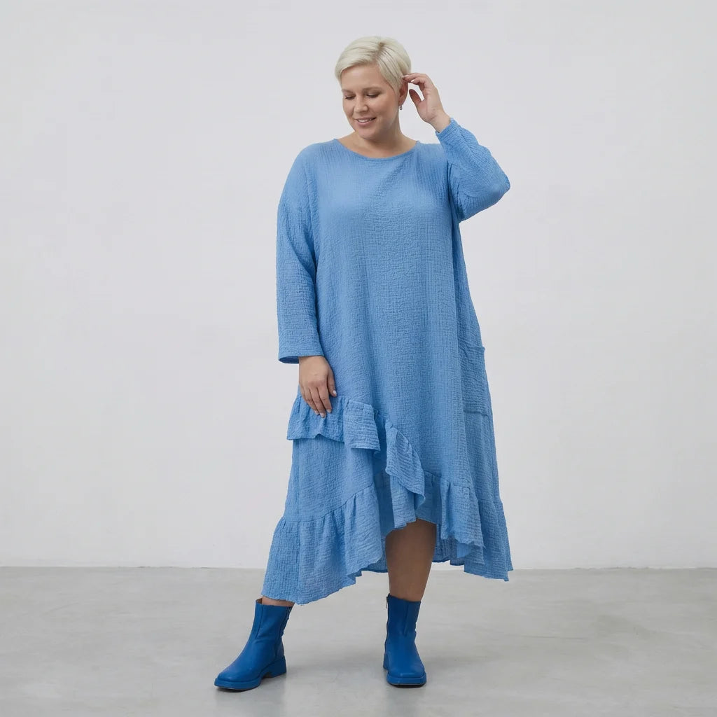 AKH Fashion Kleid in asymmetrischer Form, aus Baumwolle, 1573.07024, Türkis, Kariert