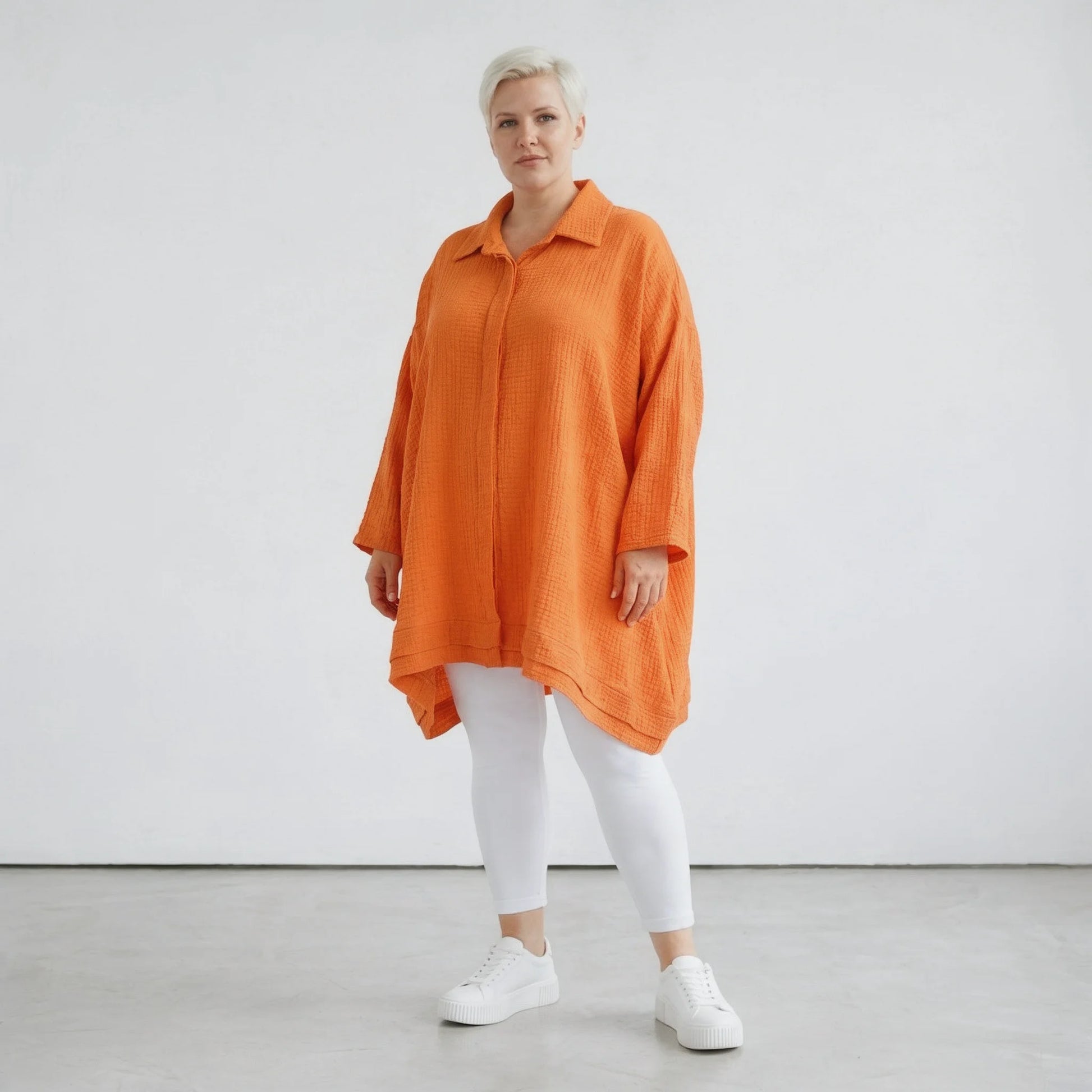 A-Form Bluse von AKH Fashion aus Baumwolle, 1573.07110, Orange, Kariert, Ausgefallen