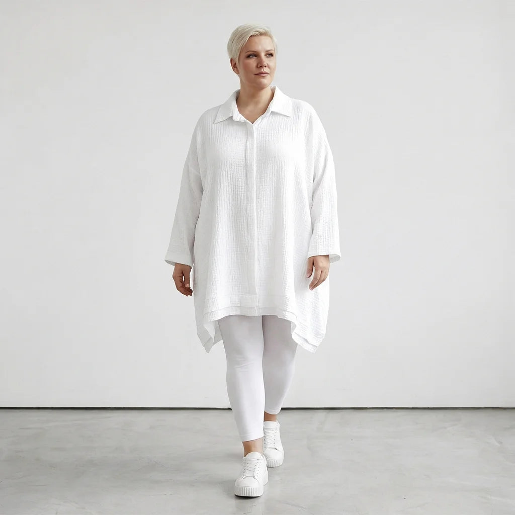 A-Form Bluse von AKH Fashion aus Baumwolle, 1573.07110, Weiß, Kariert, Ausgefallen, Schick