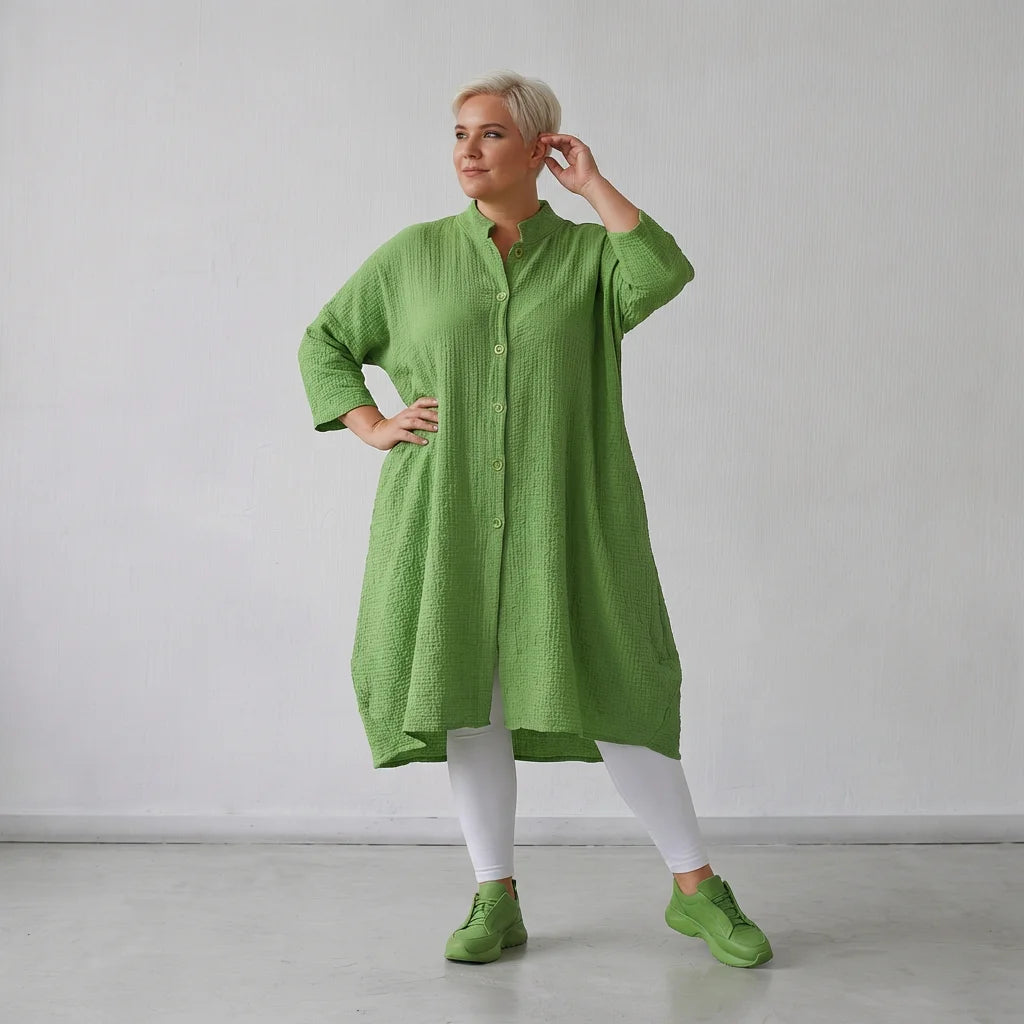 Ballon Bluse von AKH Fashion aus Baumwolle, 1573.07117, Grün, Kariert, Ausgefallen, Schick