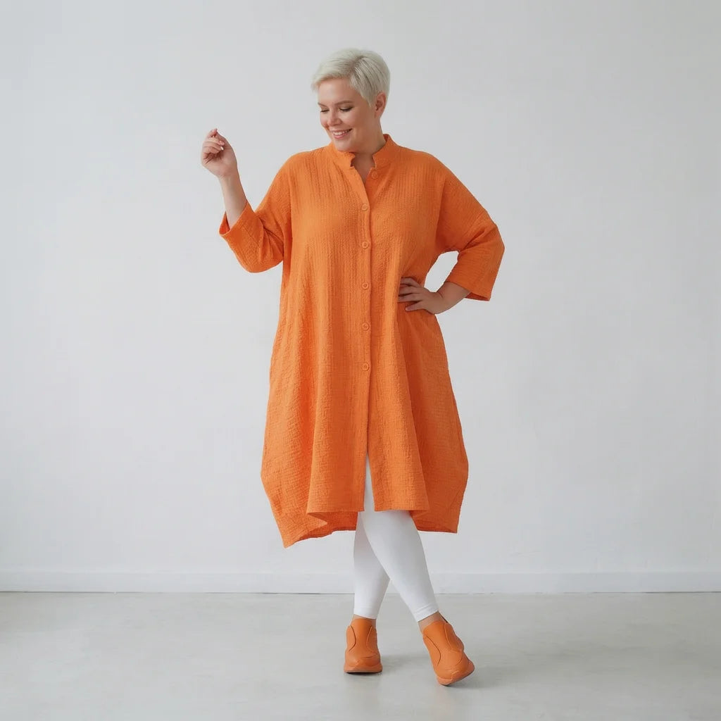 Ballon Bluse von AKH Fashion aus Baumwolle, 1573.07117, Orange, Kariert, Ausgefallen