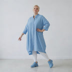 Damen Bluse Lagenlook Baumwolle Türkis, Karo, 3/4-Arm, Nahttaschen, Oversize große Größen – AKH Fashion