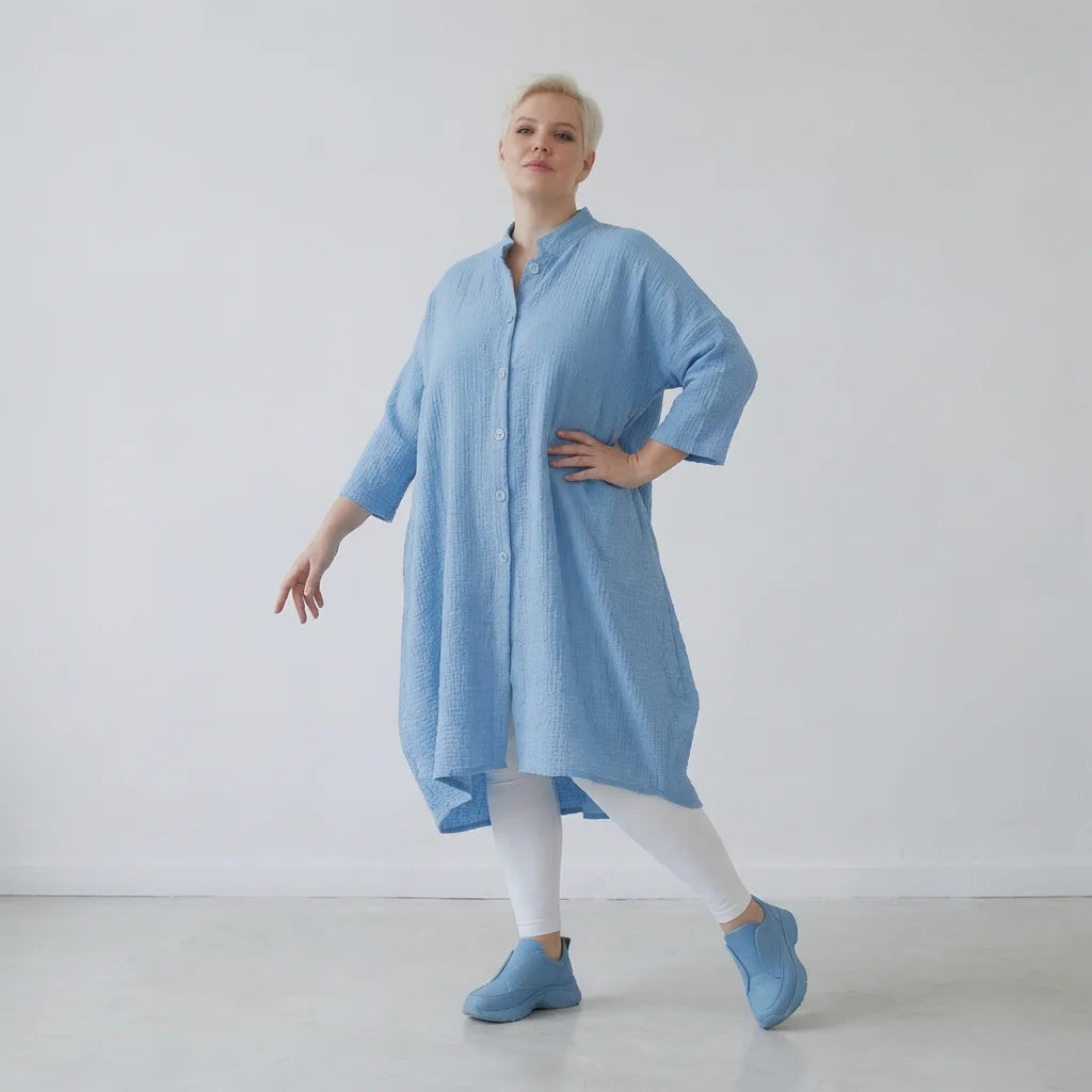 Ballon Bluse von AKH Fashion aus Baumwolle, 1573.07117, Türkis, Kariert, Ausgefallen