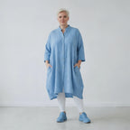 Damen Bluse Lagenlook Baumwolle Türkis, Karo, 3/4-Arm, Nahttaschen, Oversize große Größen – AKH Fashion