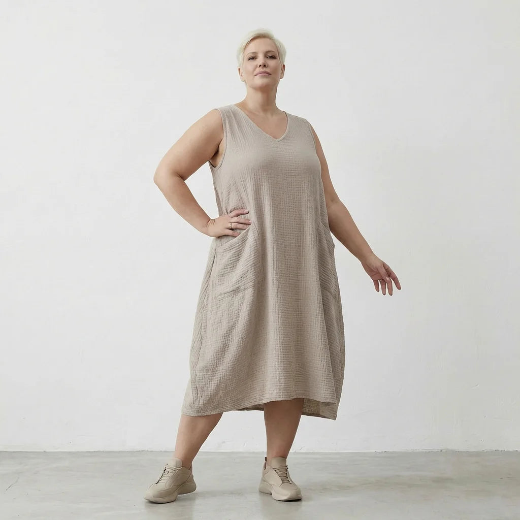  Ballonkleid von AKH Fashion aus Baumwolle, 1573.07118, Beige, Kariert, Ausgefallen, Schick