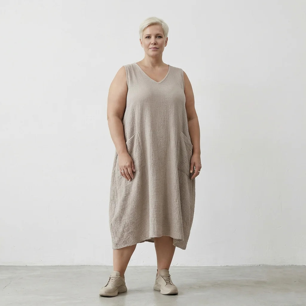  Ballonkleid von AKH Fashion aus Baumwolle, 1573.07118, Beige, Kariert, Ausgefallen, Schick