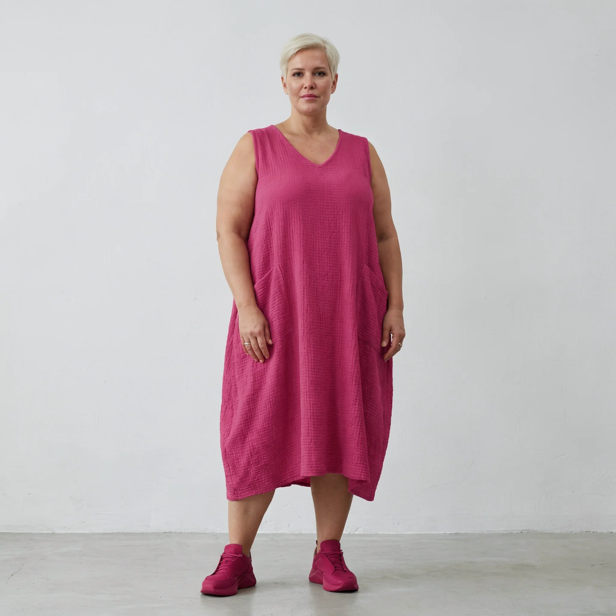 Ballonkleid von AKH Fashion aus Baumwolle, 1573.07118, Fuchsia, Kariert, Ausgefallen