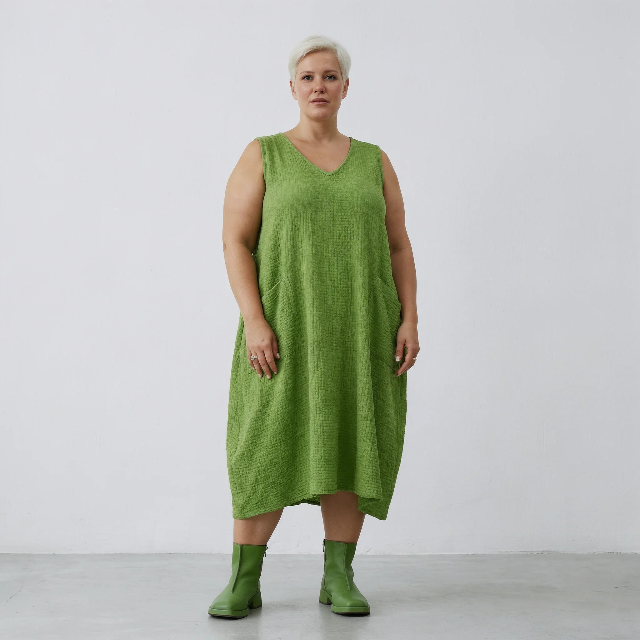  Ballonkleid von AKH Fashion aus Baumwolle, 1573.07118, Grün, Kariert, Ausgefallen, Zeitlos