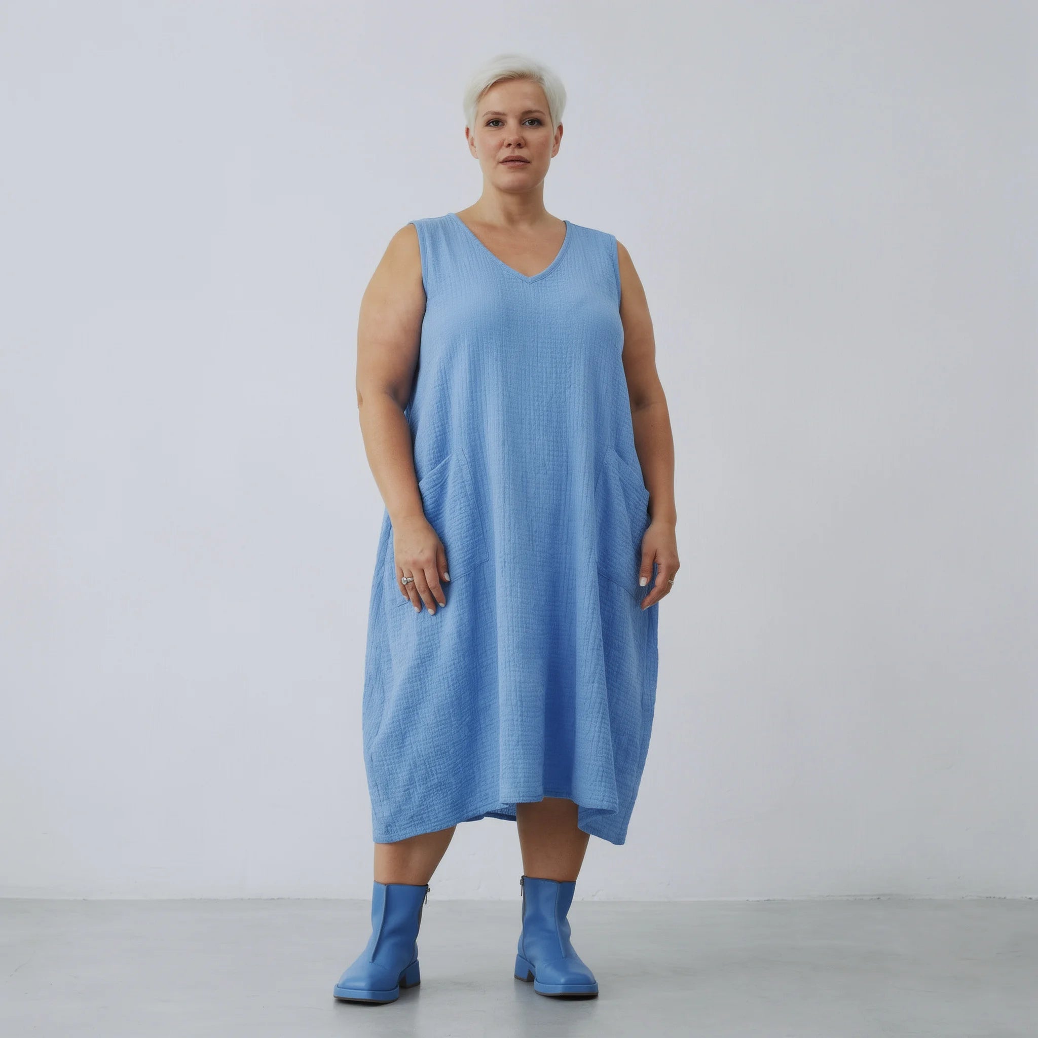 Ballonkleid von AKH Fashion aus Baumwolle, 1573.07118, Türkis, Kariert, Ausgefallen