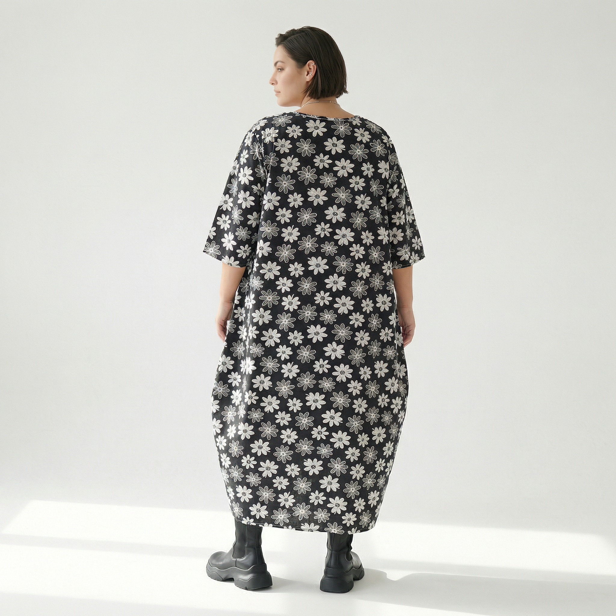 Ballonkleid von AKH Fashion aus Viskose, 1575.01926, Schwarz/Weiß, Blumen, Ausgefallen