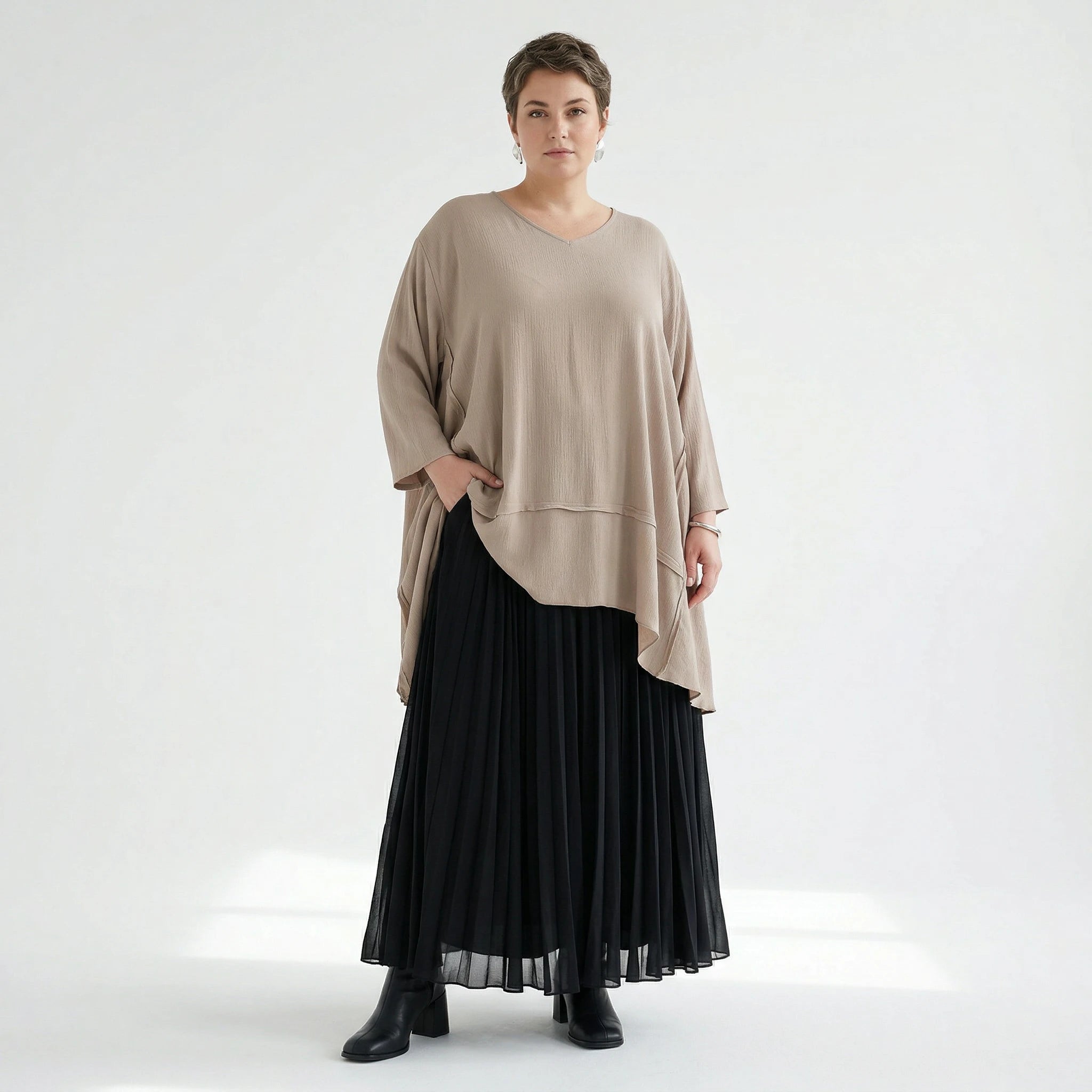 A-Form Bigshirt von AKH Fashion aus Viskose, 1576.05593, Beige, Ausgefallen, Zeitlos, Schick