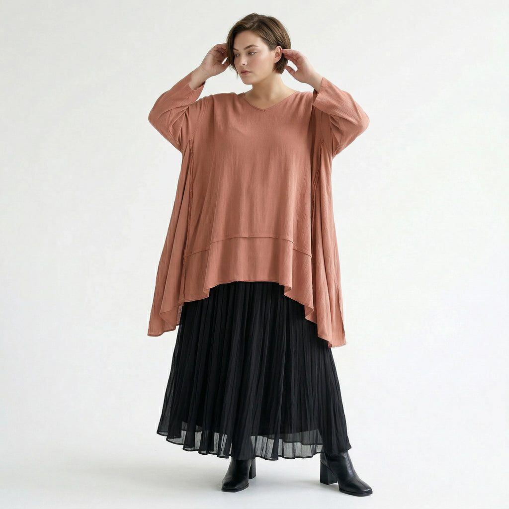 A-Form Bigshirt von AKH Fashion aus Viskose, 1576.05593, Mauve, Ausgefallen, Zeitlos, Schick
