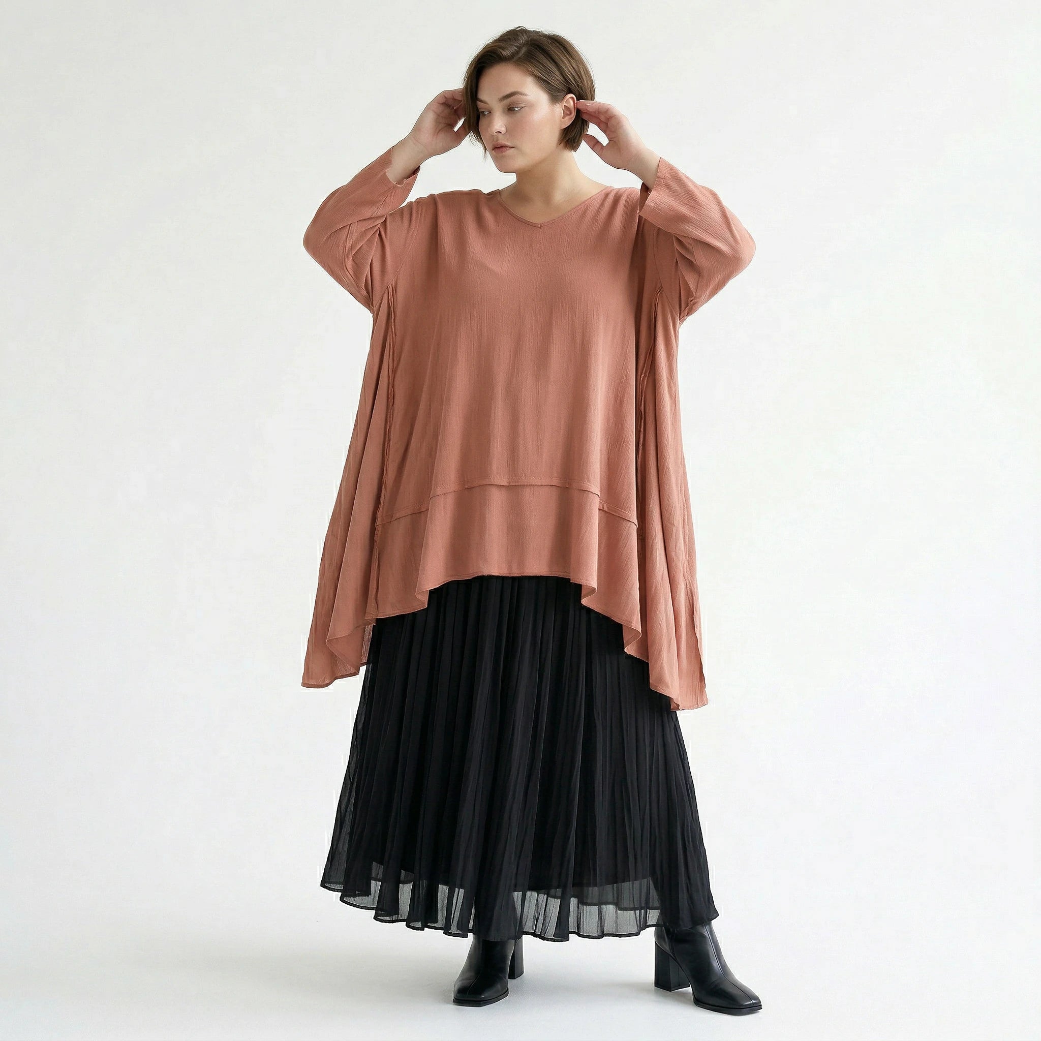 A-Form Bigshirt von AKH Fashion aus Viskose, 1576.05593, Mauve, Ausgefallen, Zeitlos, Schick