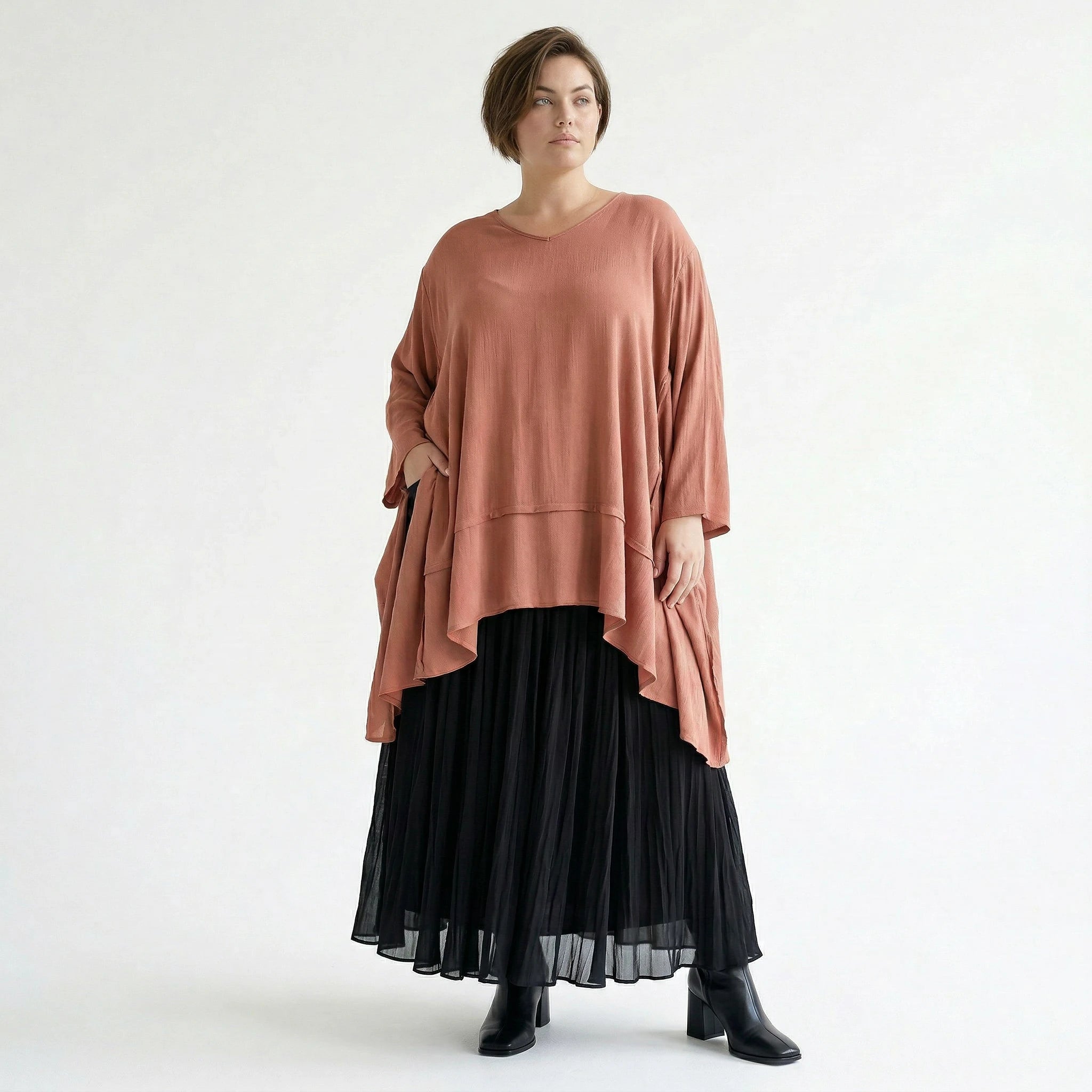 A-Form Bigshirt von AKH Fashion aus Viskose, 1576.05593, Mauve, Ausgefallen, Zeitlos, Schick
