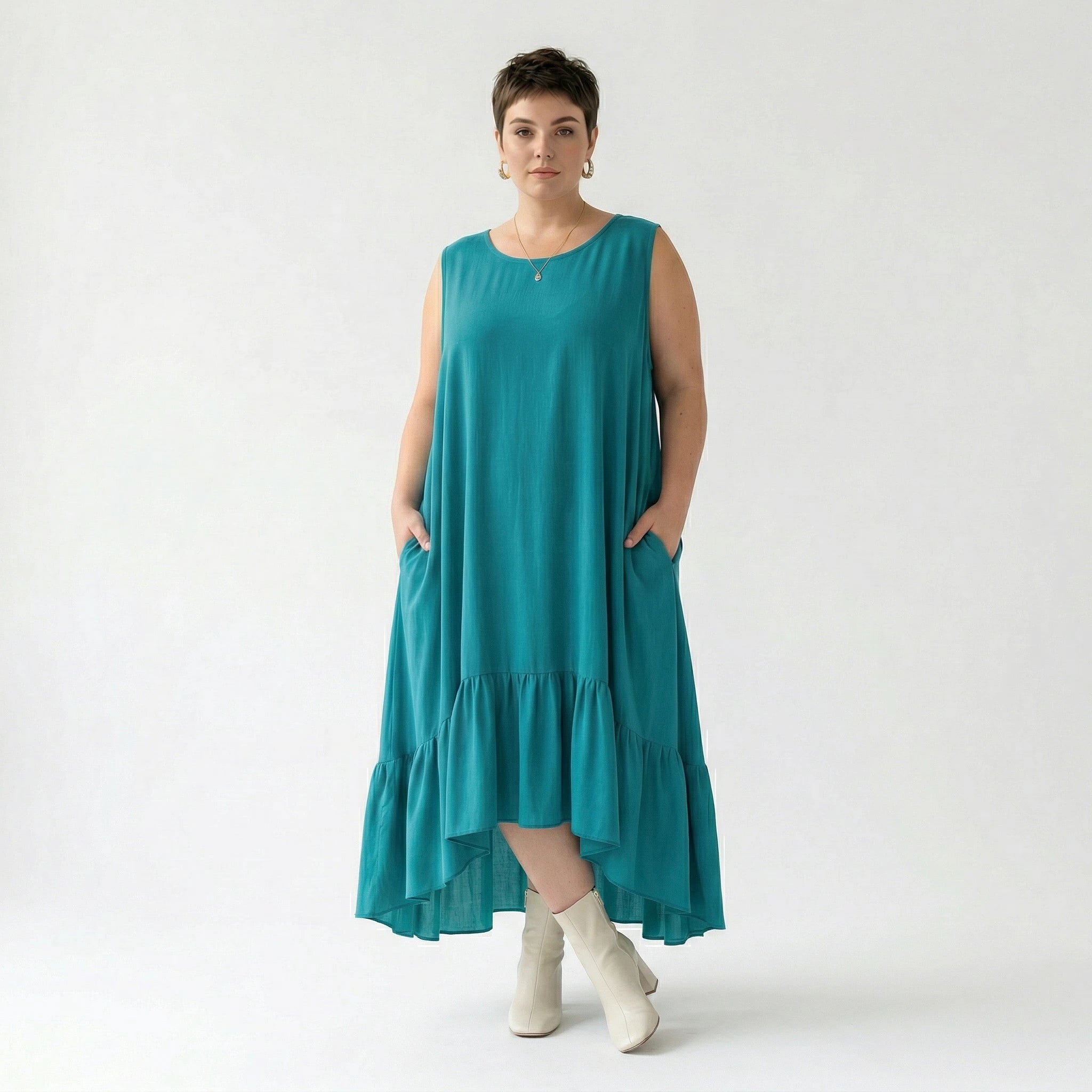 A-Form Kleid von AKH Fashion aus Viskose, 1576.07023, Petrol, Ausgefallen, Zeitlos, Schick