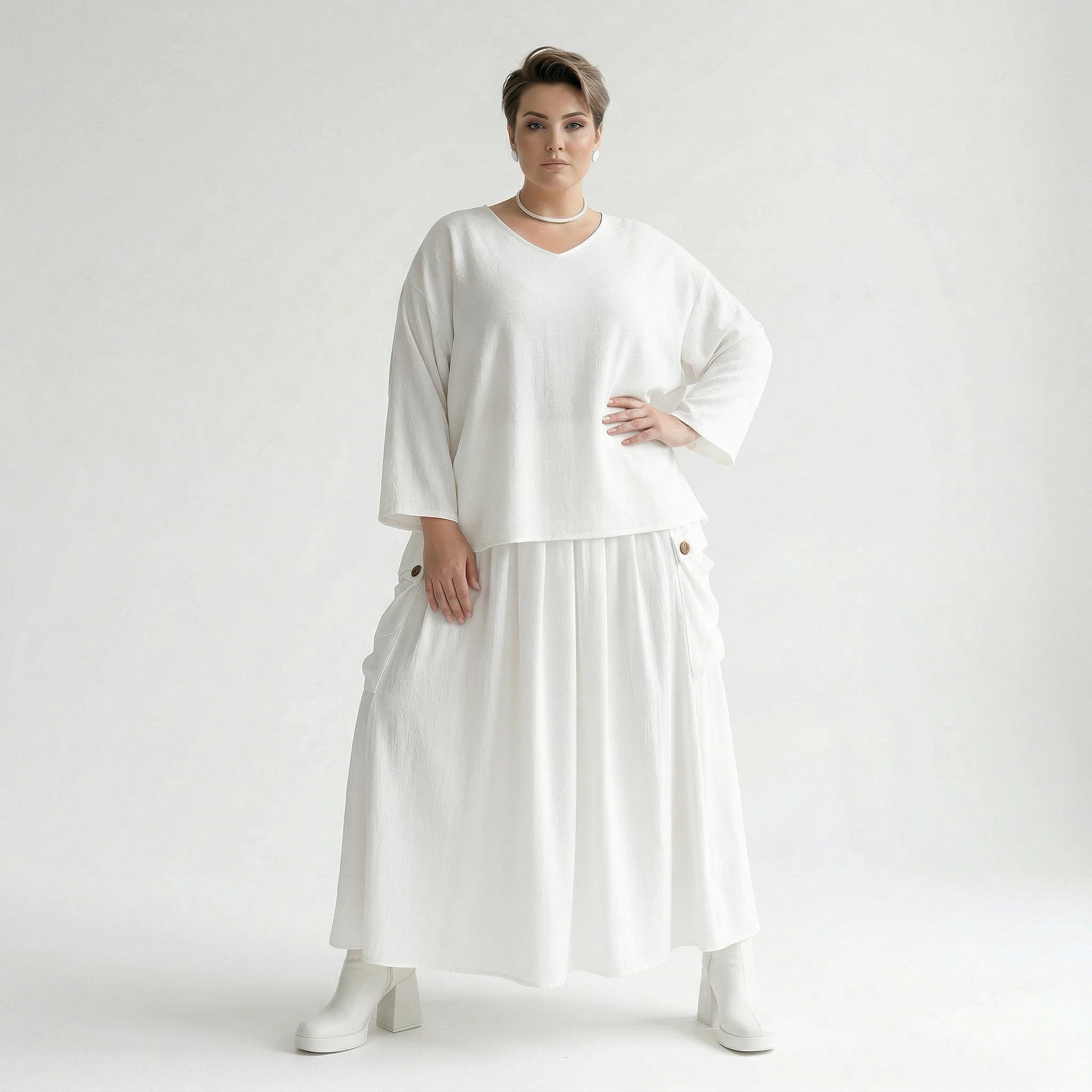 A-Form Rock von AKH Fashion aus Viskose, 1576.07186, Weiß, Ausgefallen, Zeitlos, Schick