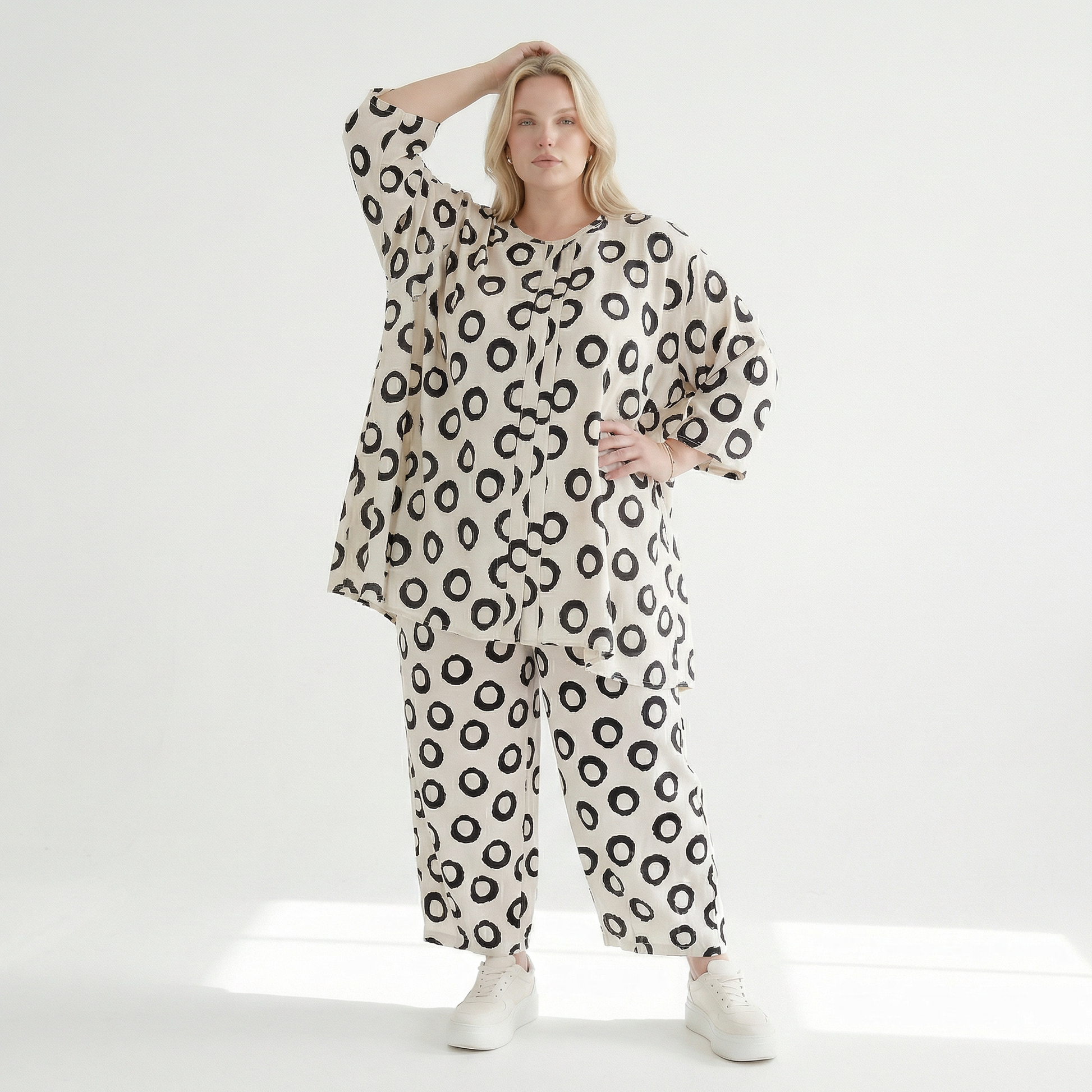 Ballonhose von AKH Fashion aus Baumwolle, 1577.07070, Ecru/Schwarz, Punkte, Ausgefallen