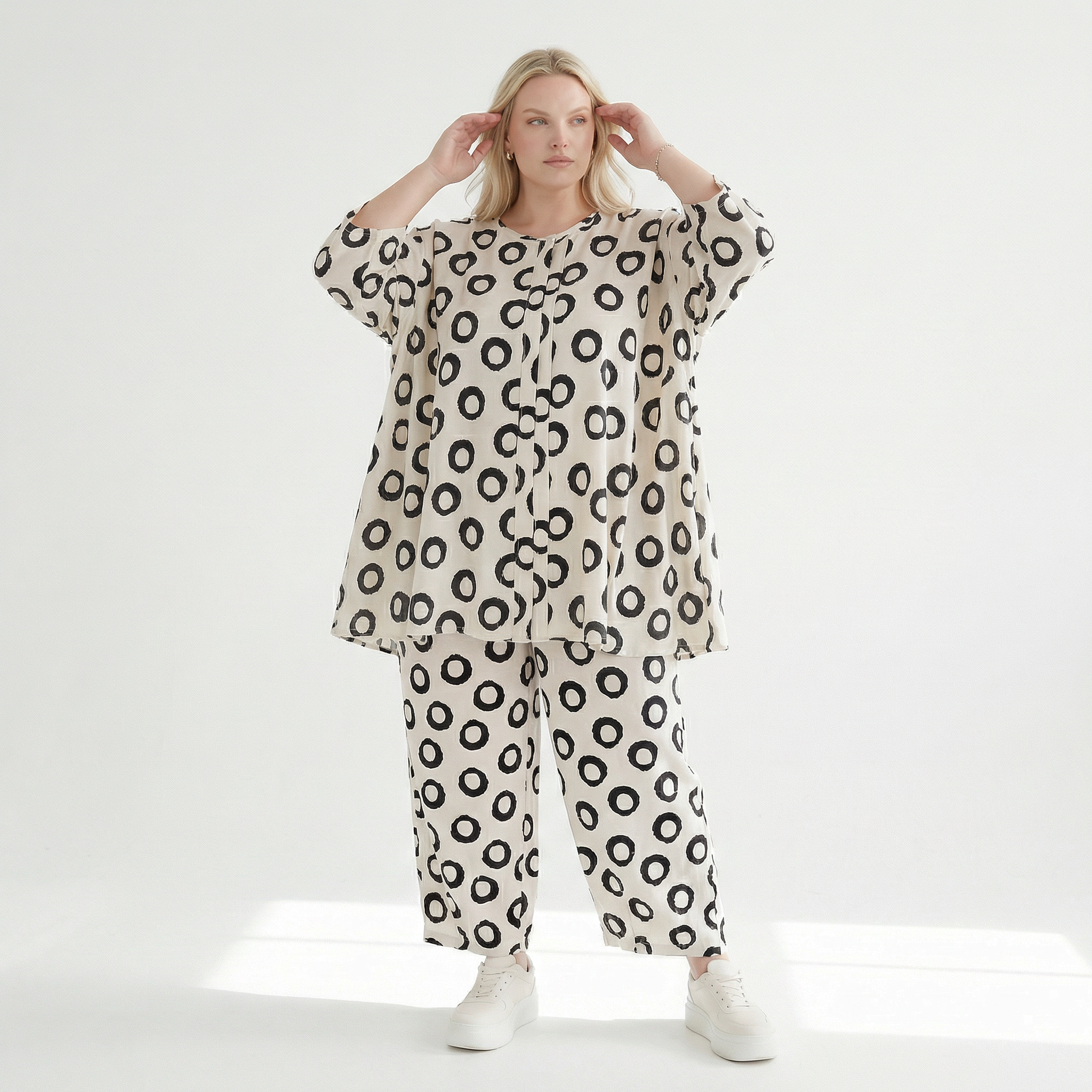 Ballonhose von AKH Fashion aus Baumwolle, 1577.07070, Ecru/Schwarz, Punkte, Ausgefallen