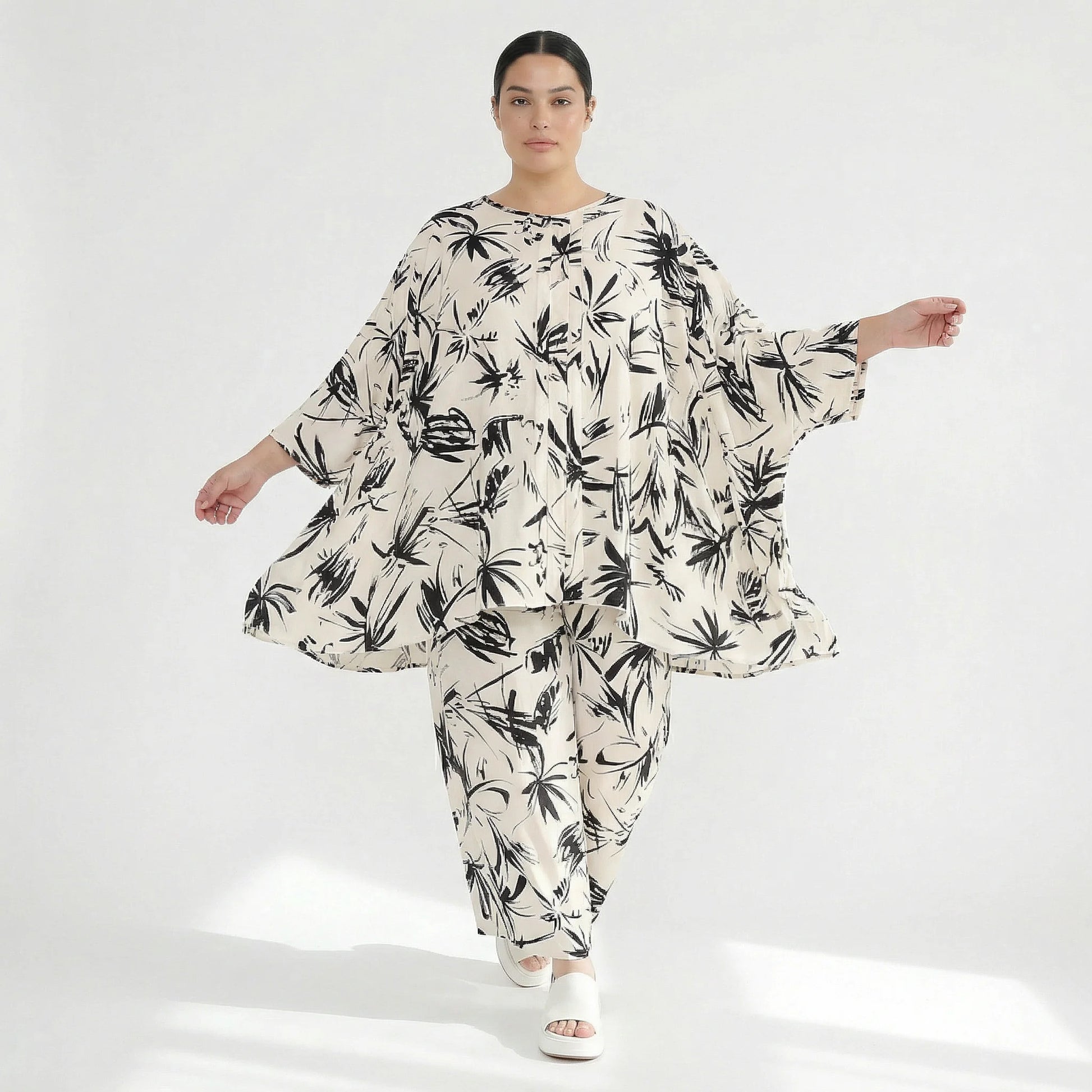 Ballonhose von AKH Fashion aus Baumwolle, 1578.07070, Ecru/Schwarz, Blumen, Ausgefallen