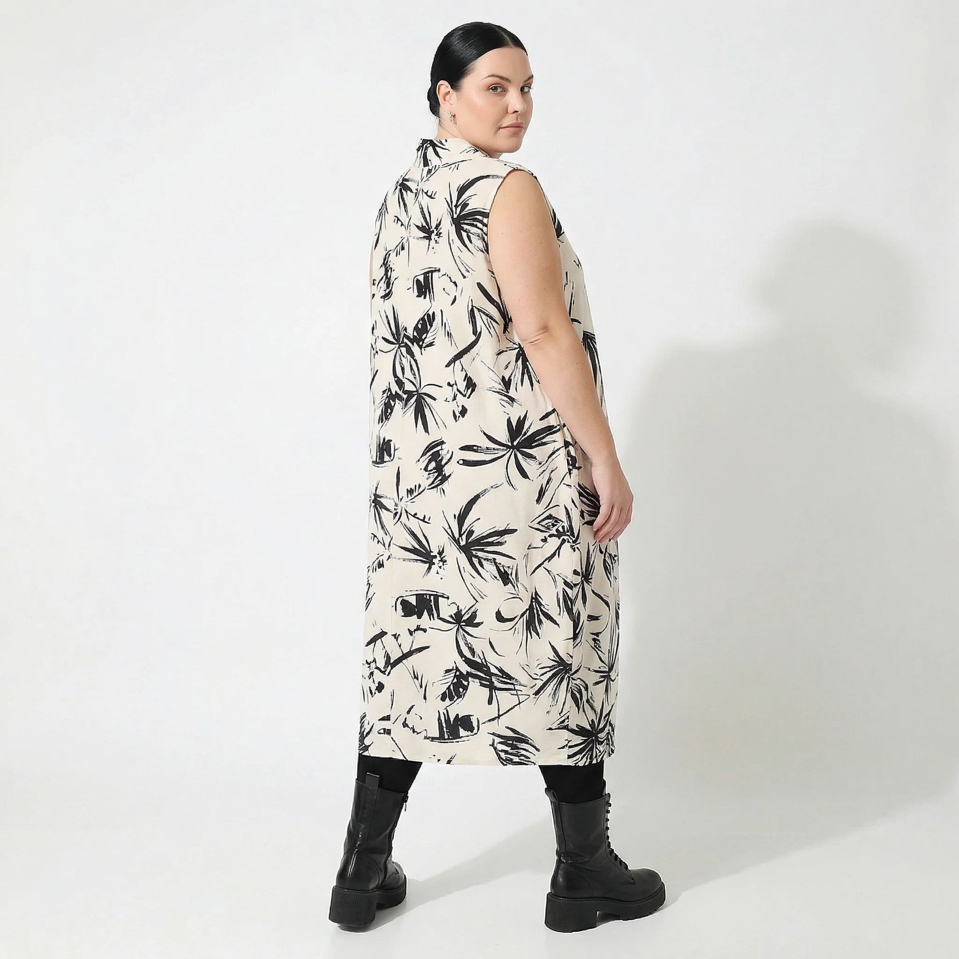 Ballonkleid von AKH Fashion aus Baumwolle, 1578.07072, Ecru/Schwarz, Blumen, Ausgefallen