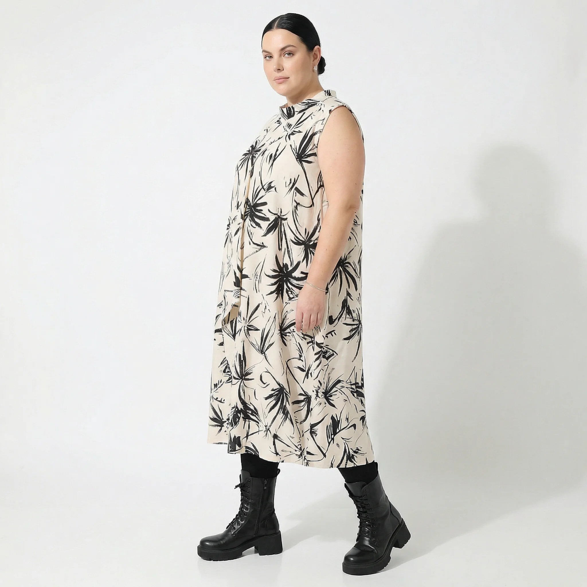 Ballonkleid von AKH Fashion aus Baumwolle, 1578.07072, Ecru/Schwarz, Blumen, Ausgefallen